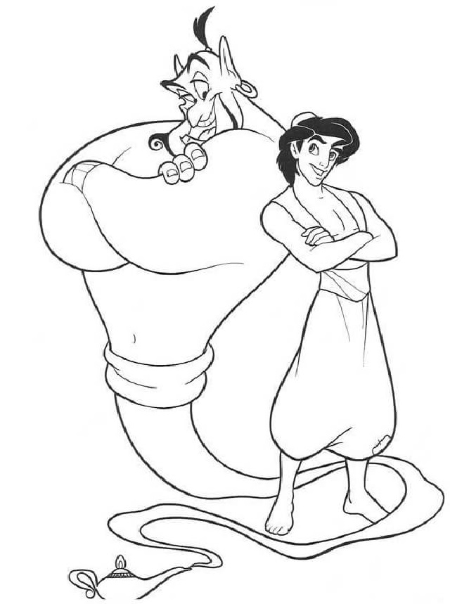 Aladdin and the Genie Coloring Page for kids printable free - SheetalColor.com