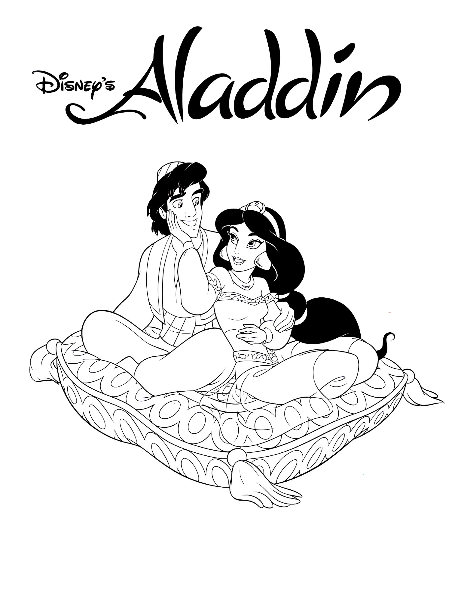 Disney Prince Aladdin and Princess Jasmine coloring sheets - SheetalColor.com