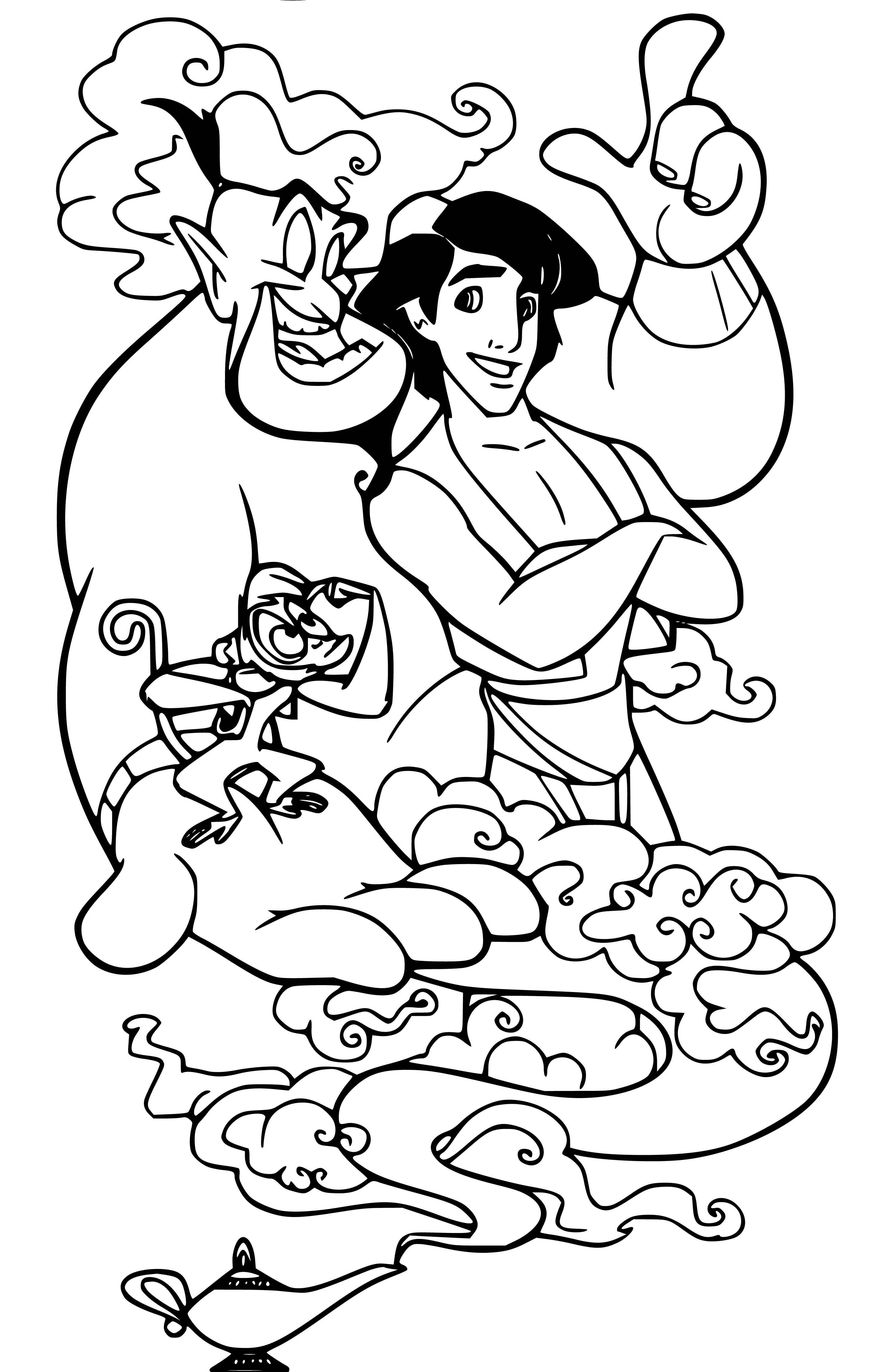 Genie and Aladdin Coloring Page for Kids - SheetalColor.com