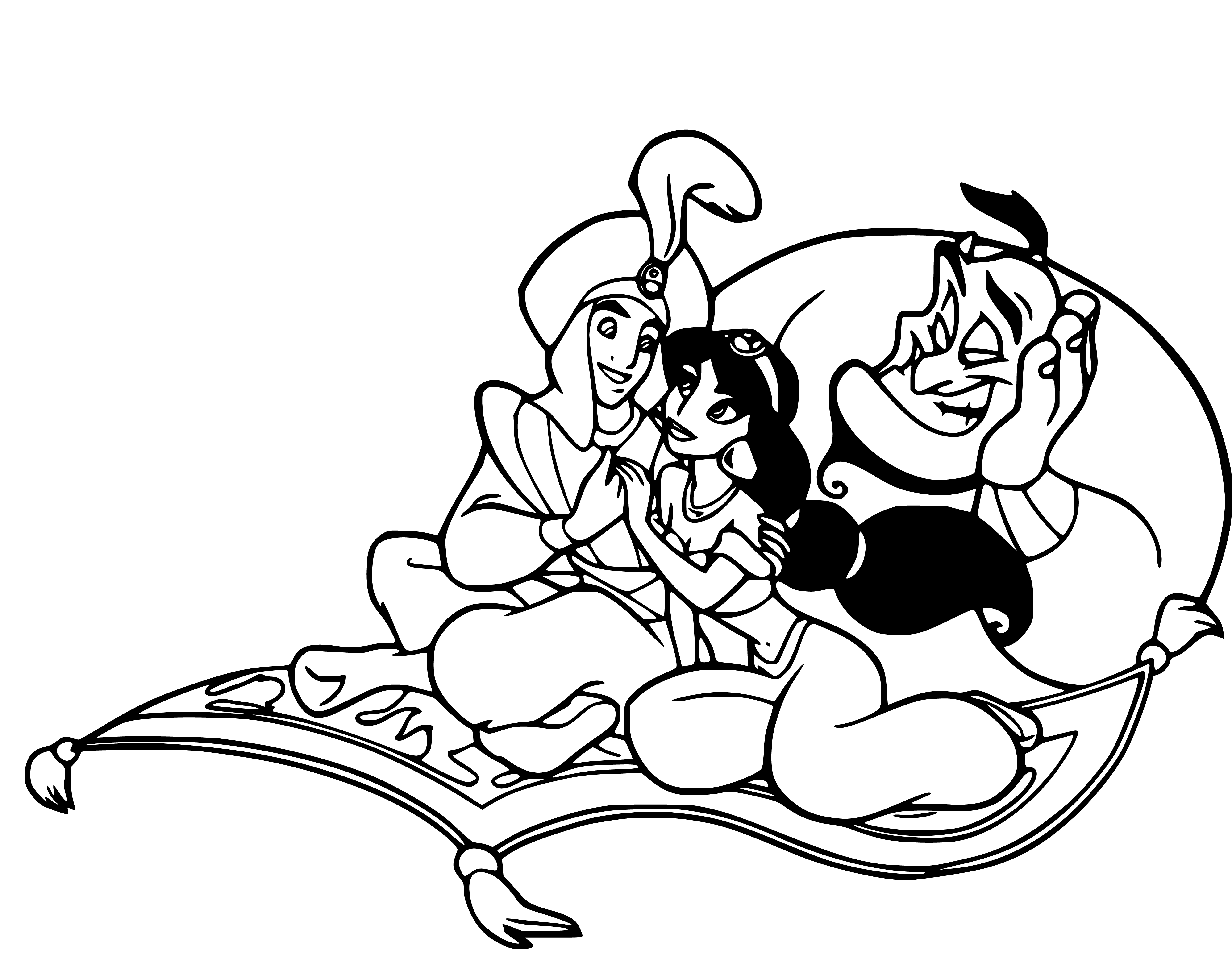 Aladdin, Jasmine and Genie Coloring Pages for Kids - SheetalColor.com