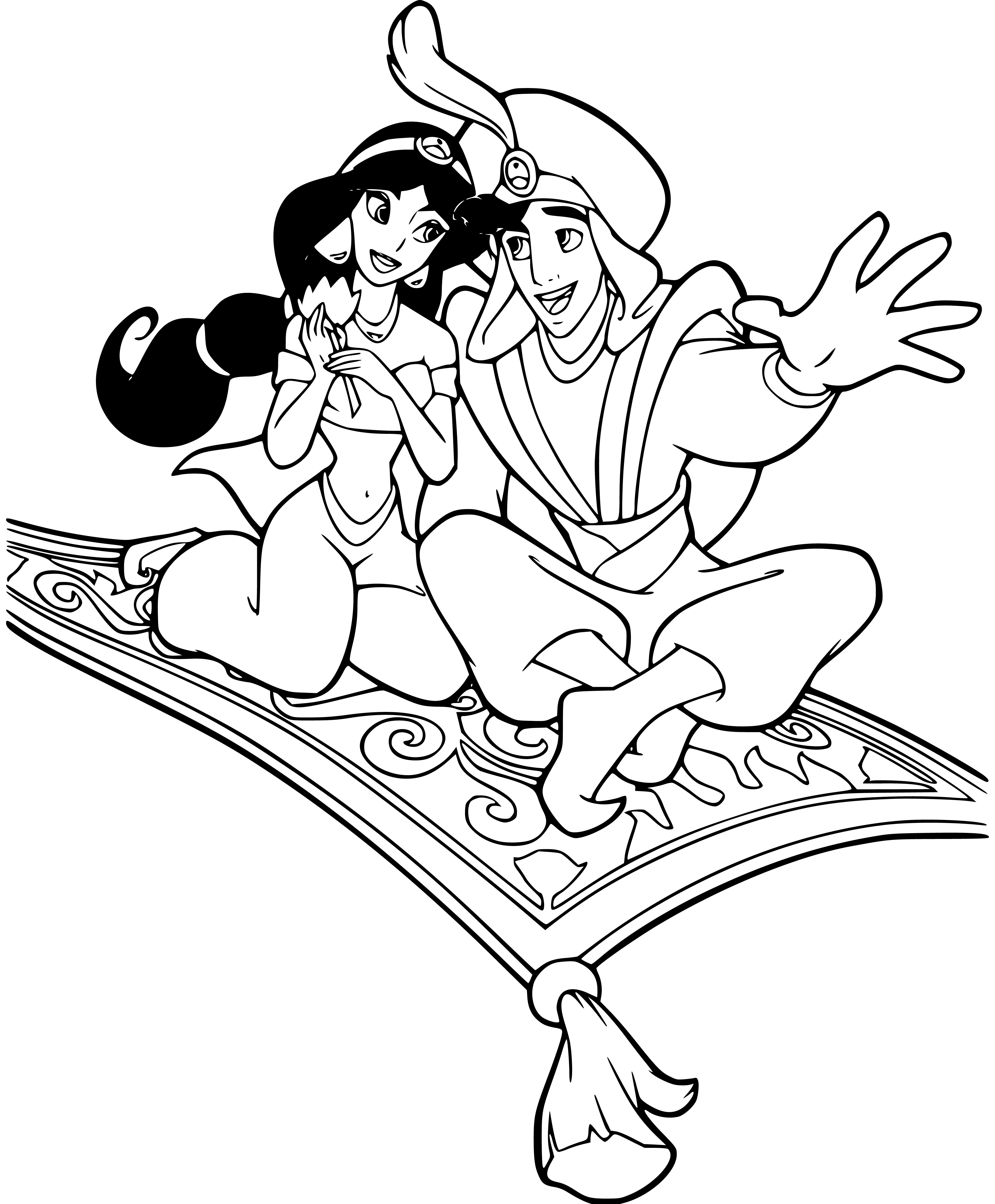 Aladdin and Jasmine flying carpet Coloring Page - SheetalColor.com