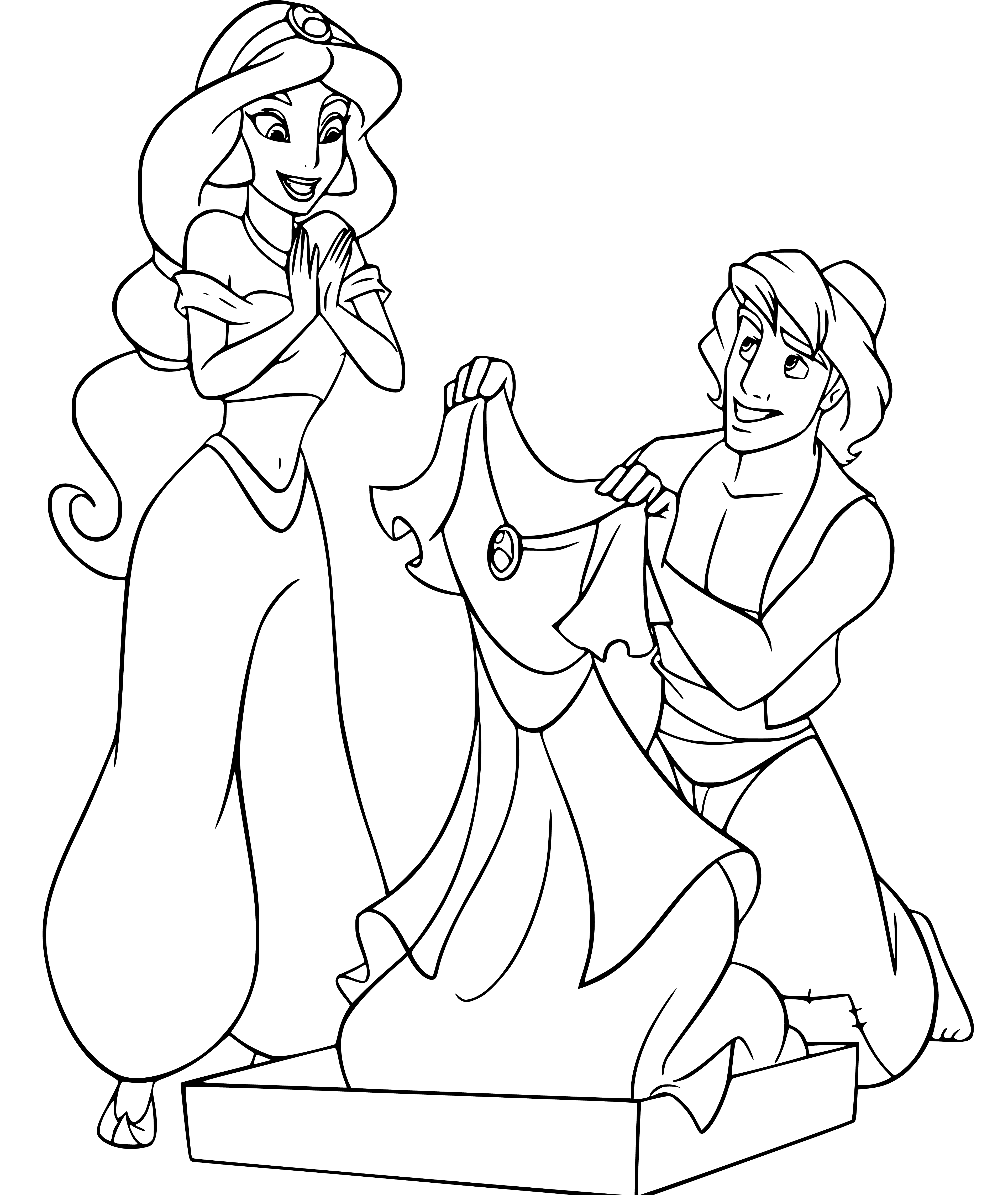 Aladdin and Jasmine Coloring Page - SheetalColor.com