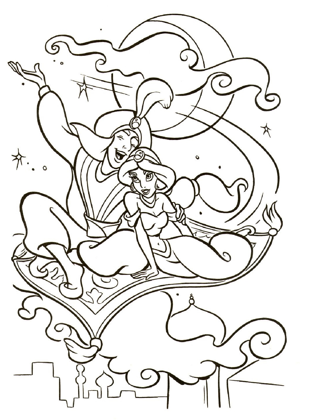 Aladdin and Jasmine Coloring Page for Kids Printable - SheetalColor.com