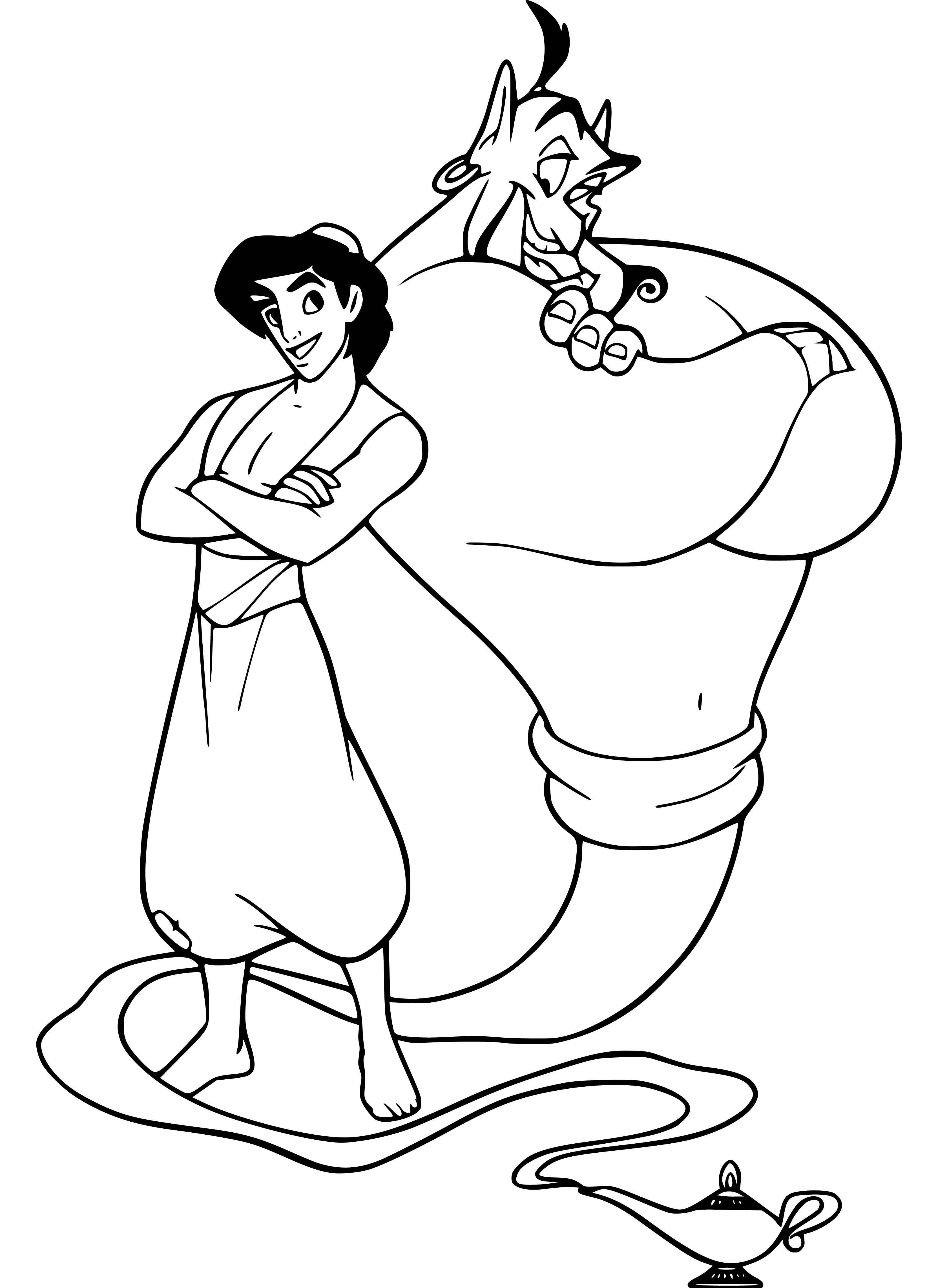 Aladdin and Genie Coloring Page - SheetalColor.com