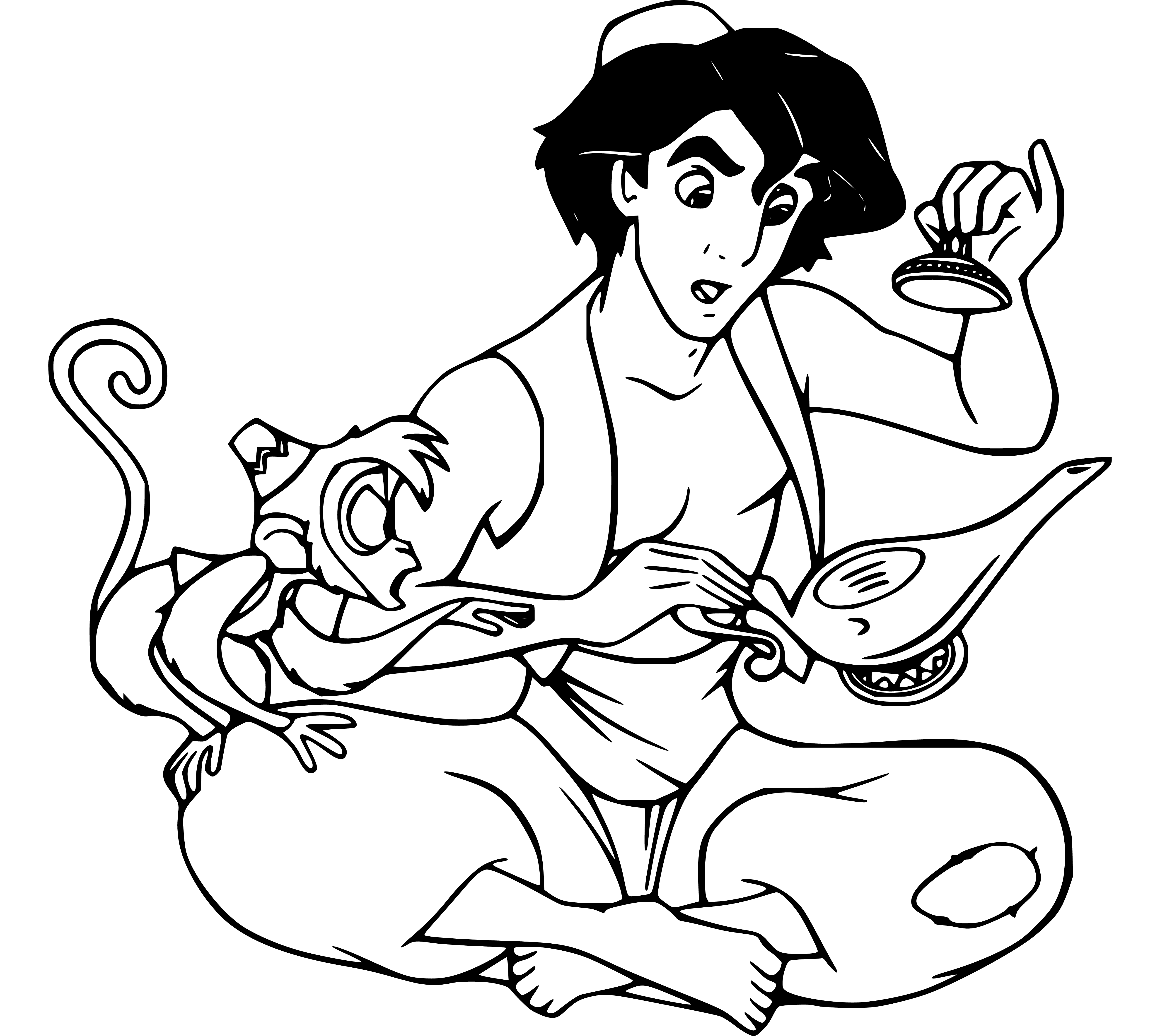 Aladdin and Magic Lamb Coloring Page for Kids Printable - SheetalColor.com