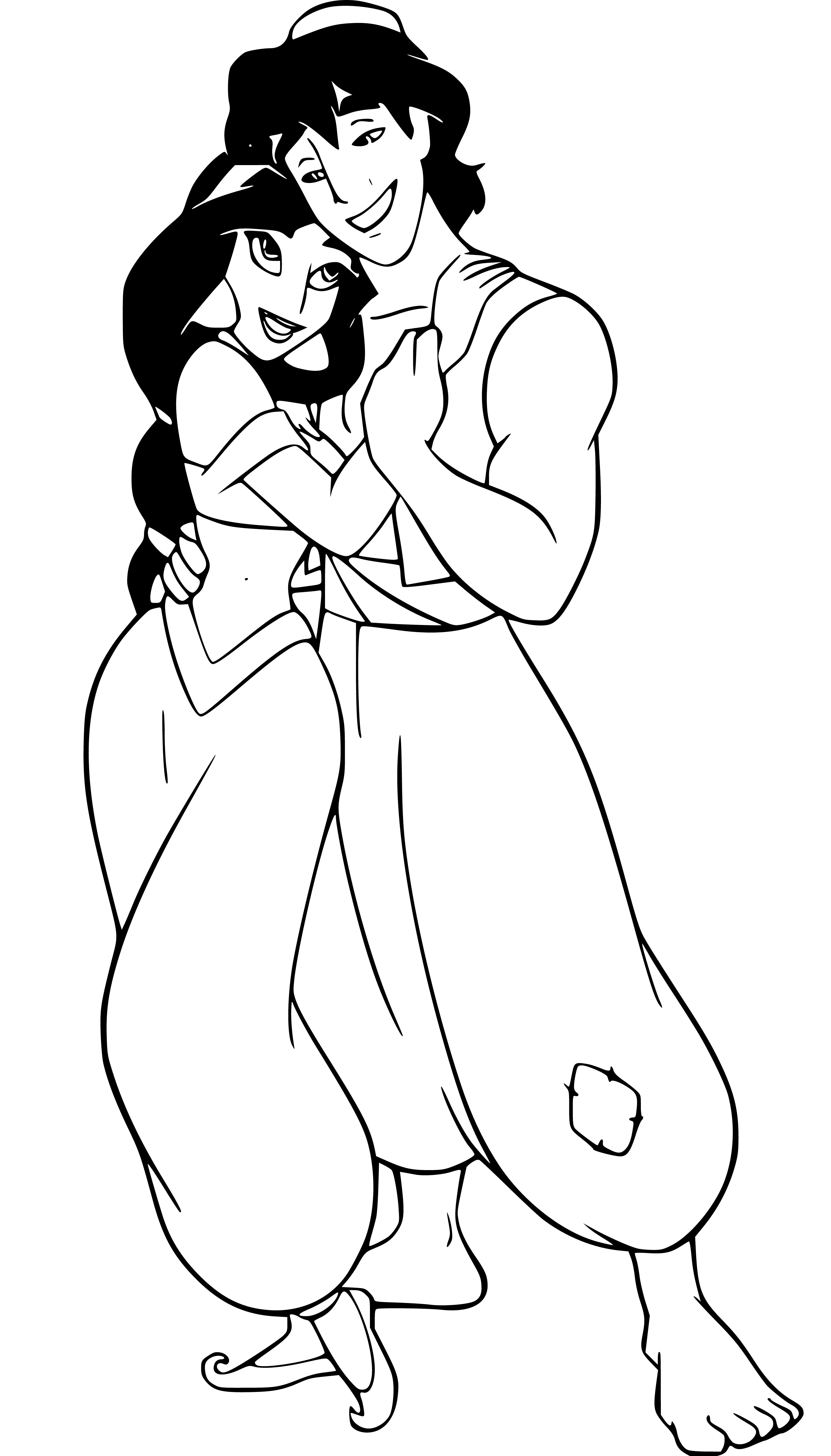 Aladdin hugging Jasmine Coloring Sheet - SheetalColor.com
