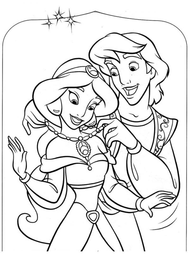 Aladdin and Jasmine Coloring Pages - SheetalColor.com