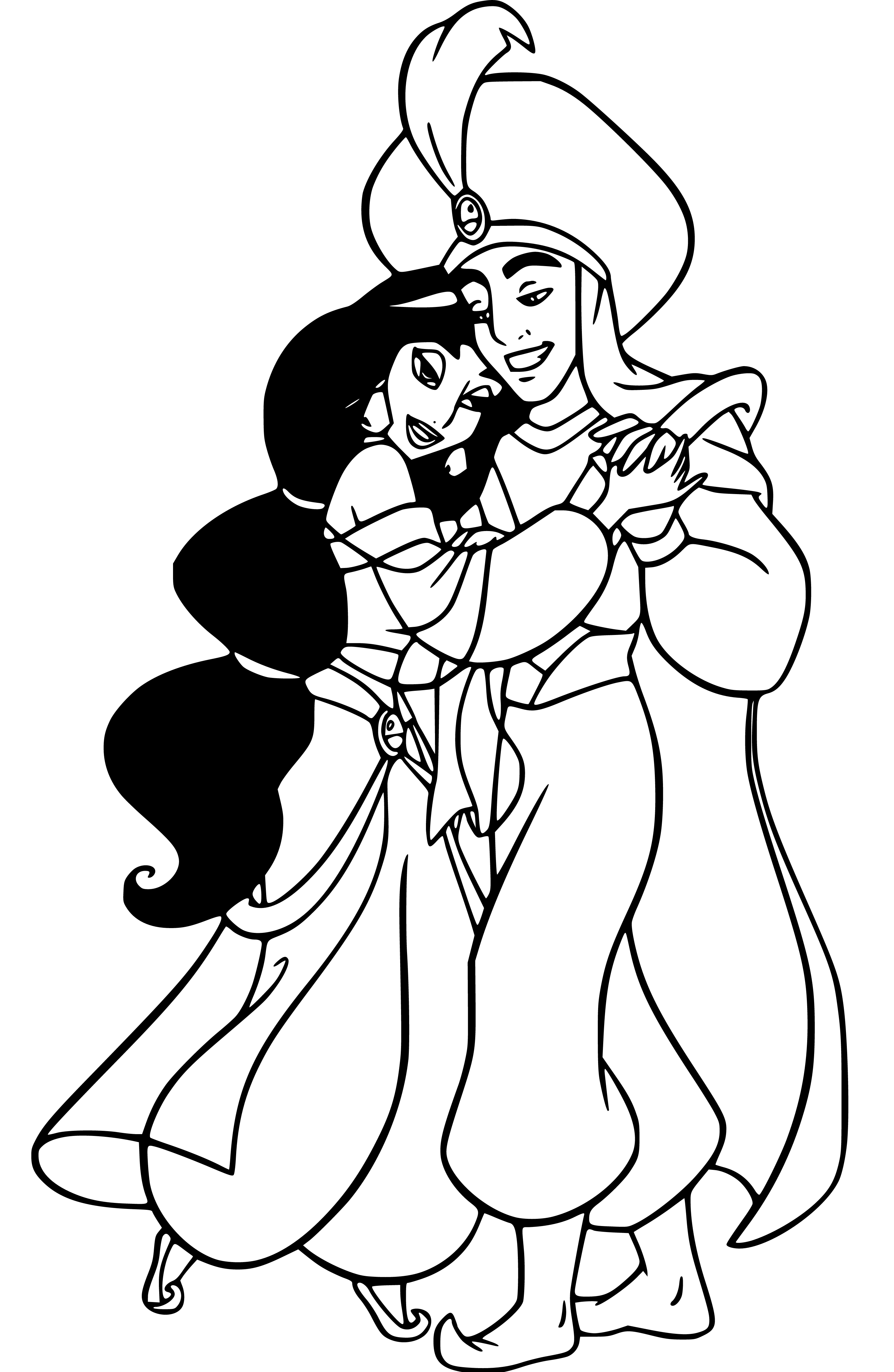Aladdin and Jasmine Simple Coloring Page for Kids - SheetalColor.com