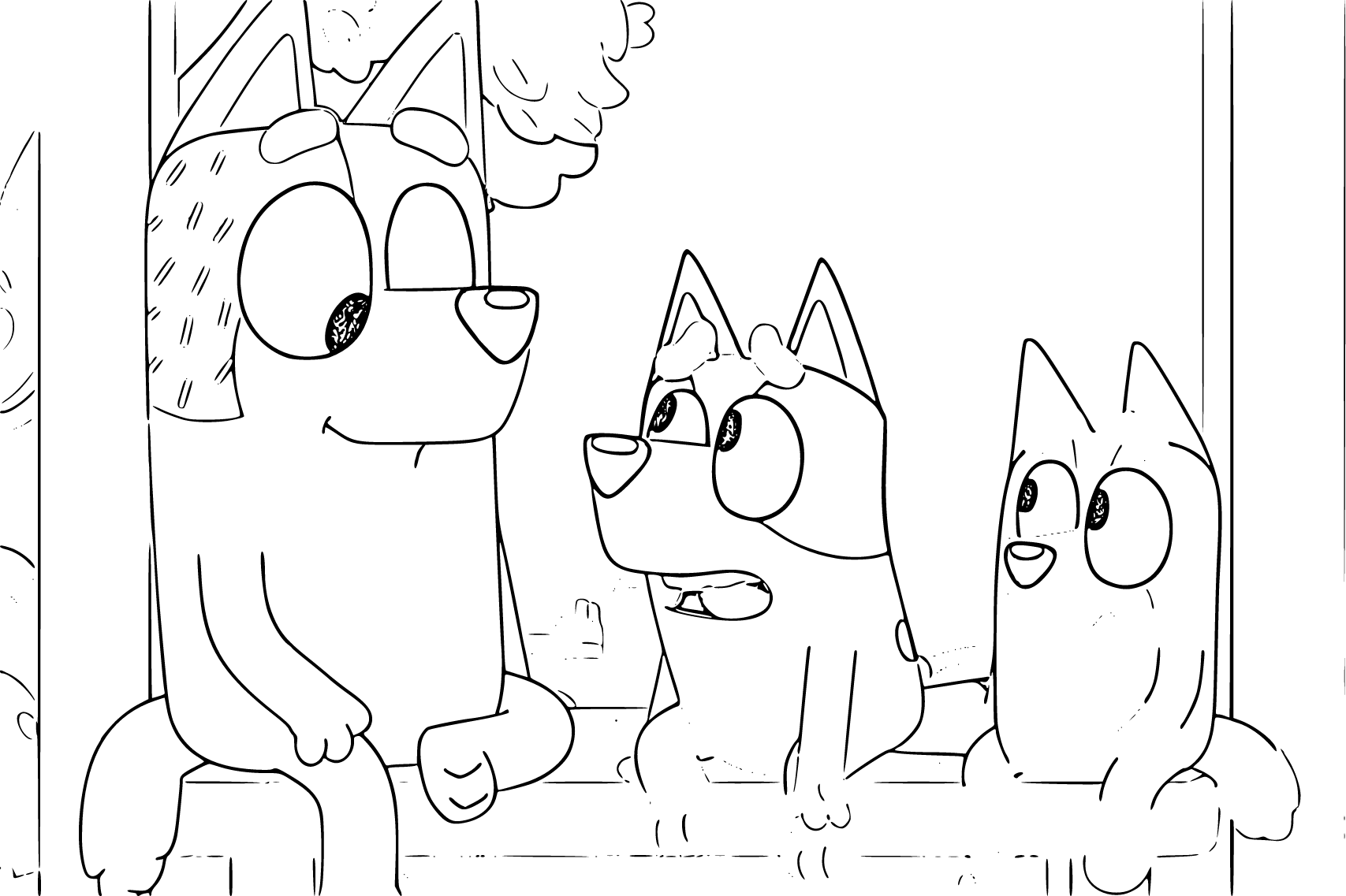 Bluey: Chili and her children Coloring Page for kids - SheetalColor.com