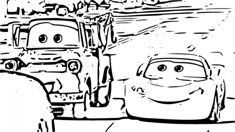 McQueen and Mater are on the Road Coloring Page for Kids Disney 2023 - SheetalColor.com
