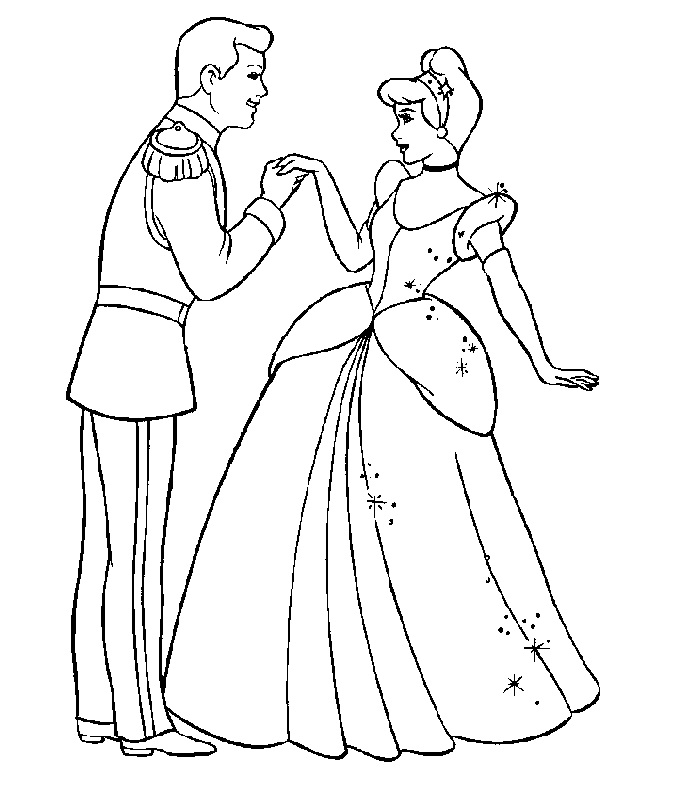 Cinderella and Prince Dancing Coloring Pages - SheetalColor.com