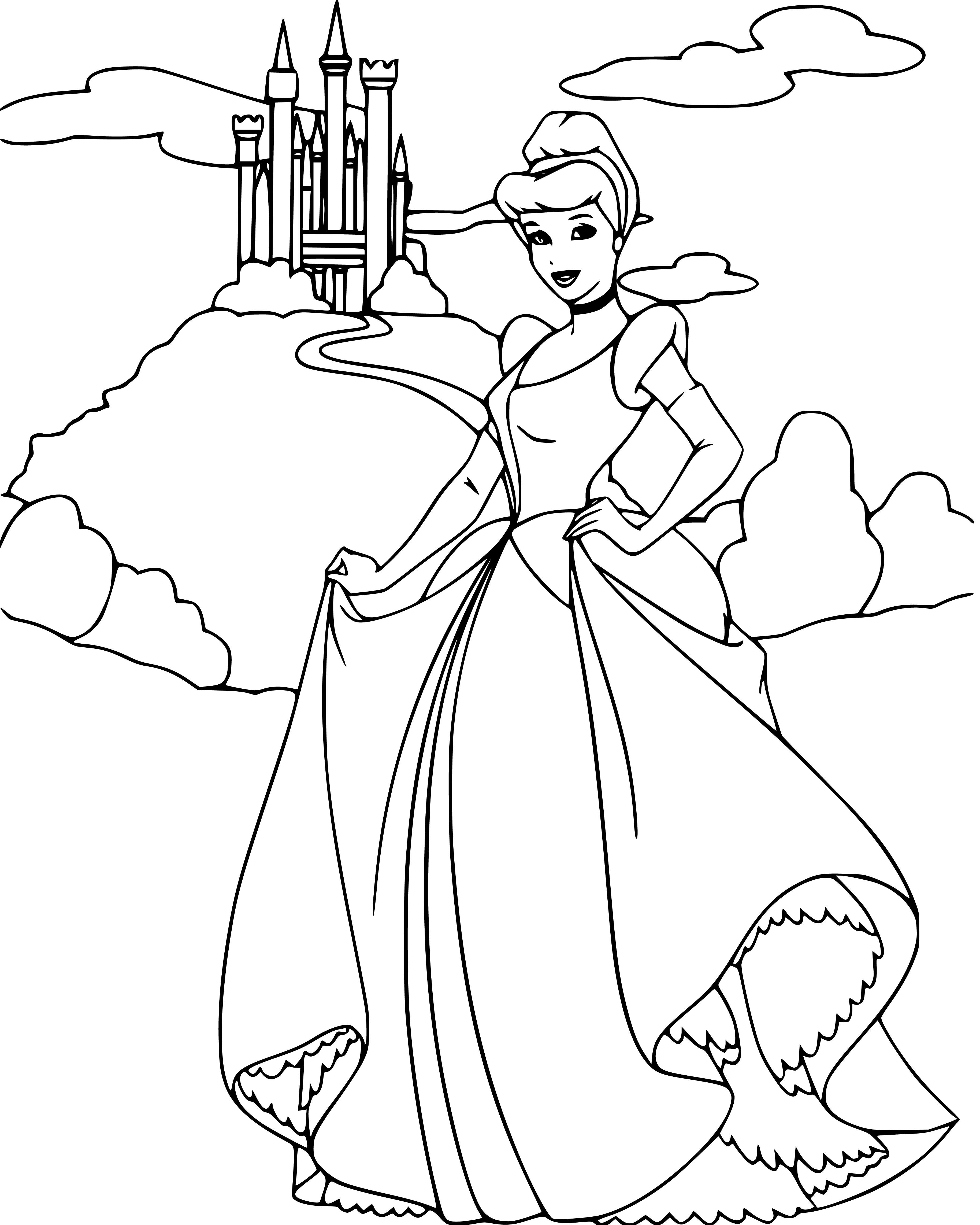 Cinderella and Castle Coloring Pages Printable - SheetalColor.com