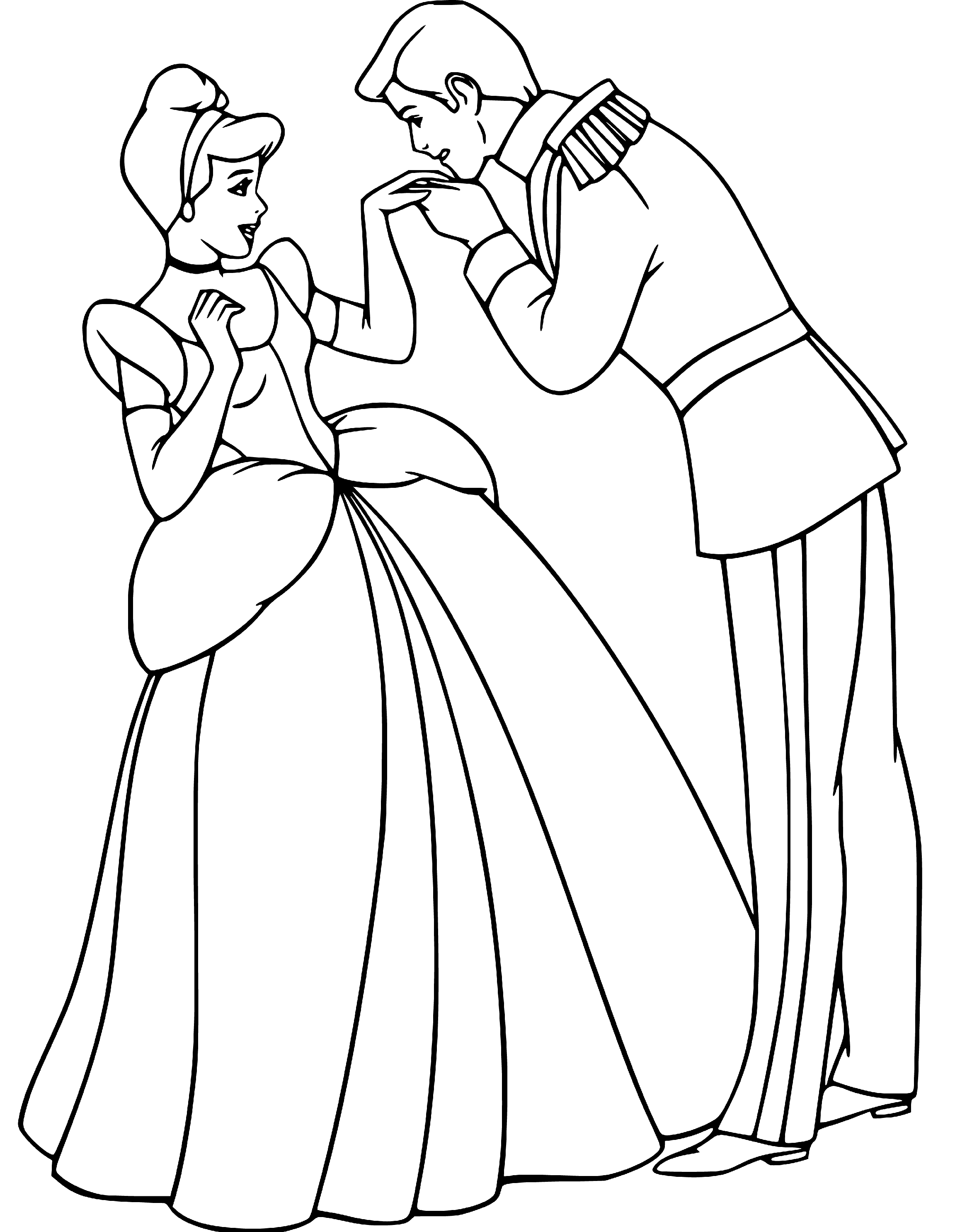 Cinderella and Prince Coloring Page for Kids Printable - SheetalColor.com