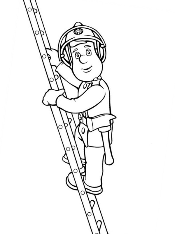 Fireman Sam climbing the ladder coloring page - SheetalColor.com