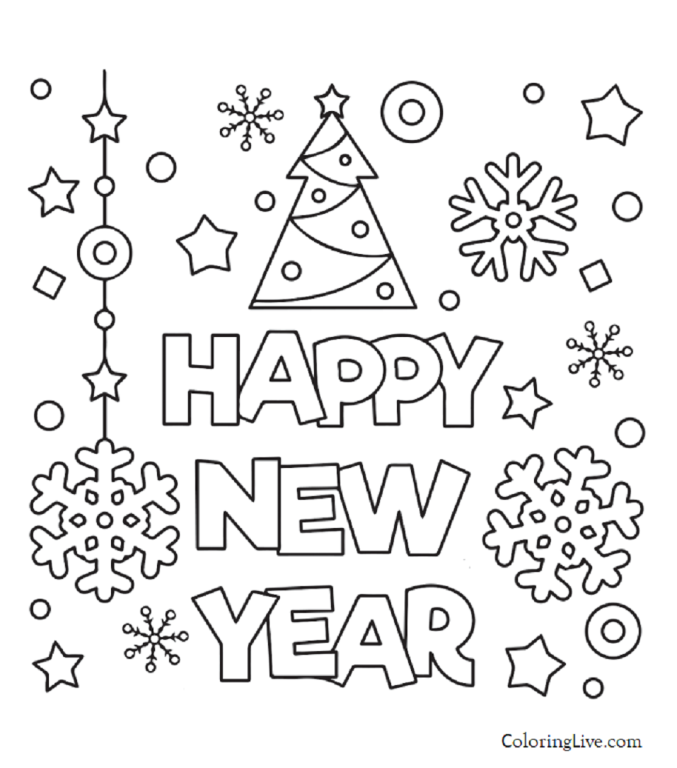 Happy New Year 2023 Coloring Page 1 - SheetalColor.com