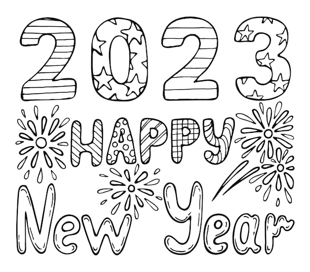 happy new year 2023 black white image to color - SheetalColor.com