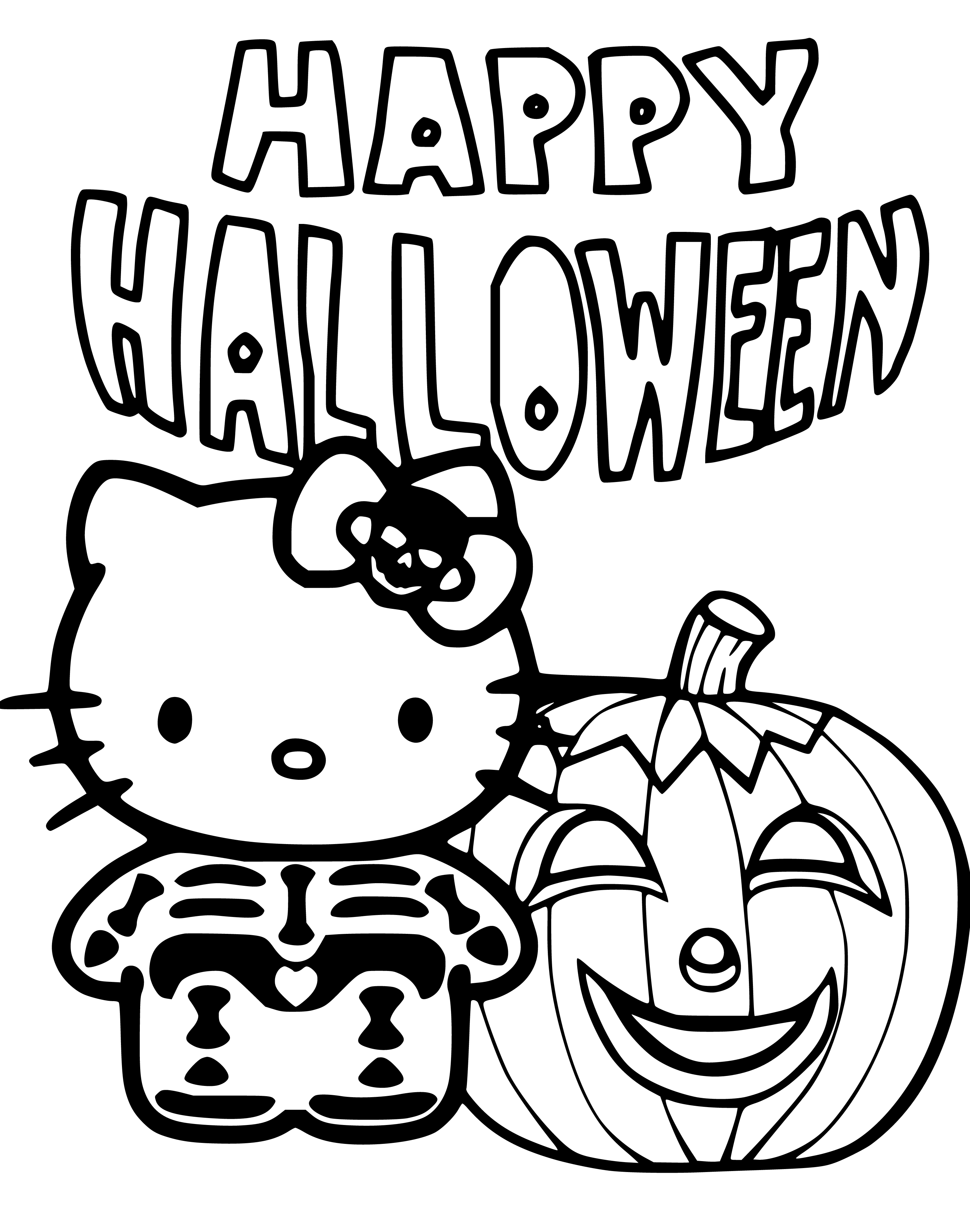 Happy Halloween Hello Kitty Coloring Sheets - SheetalColor.com