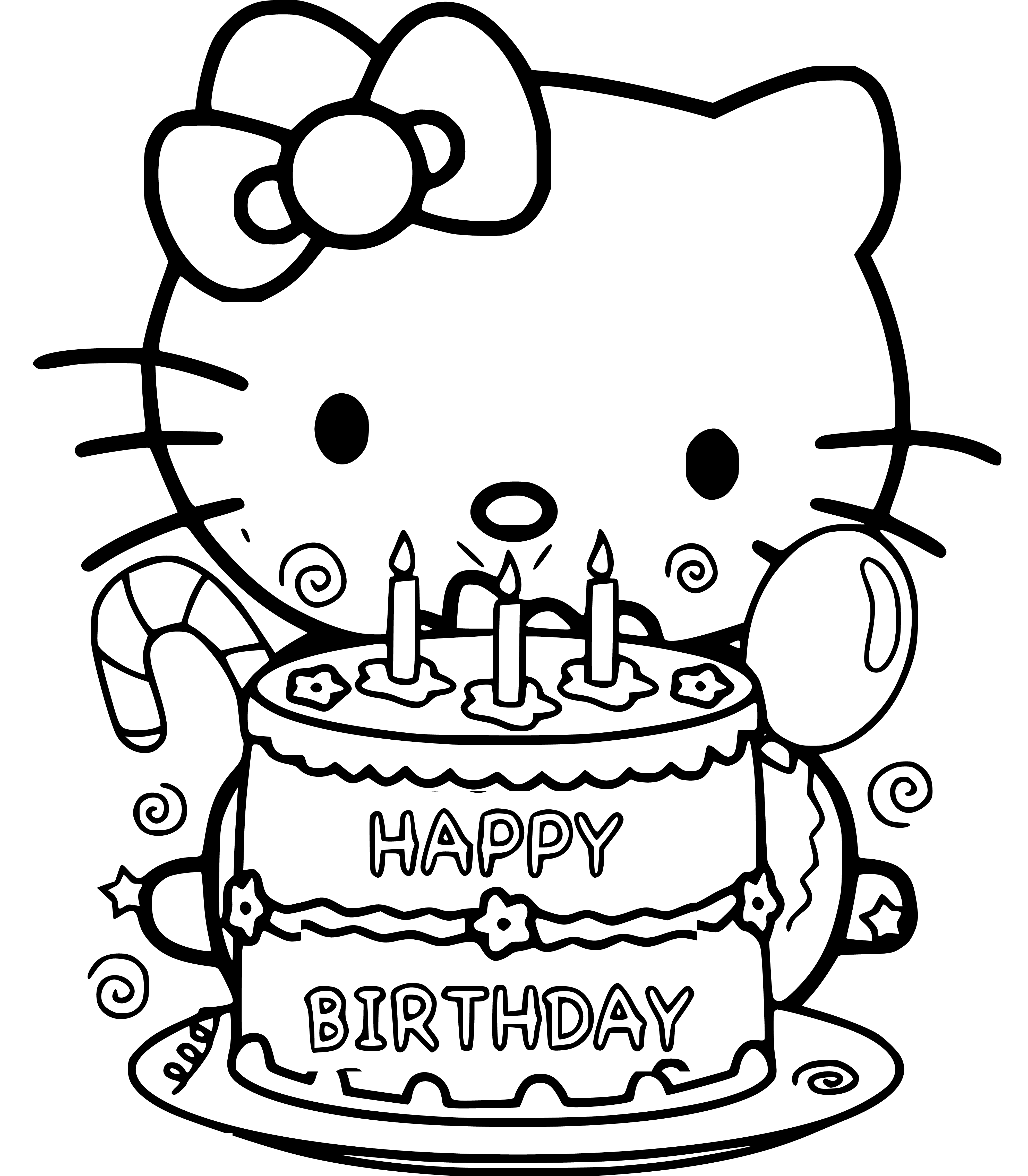 Hello Kitty Happy Birthday Coloring Page for Kids Printable Free - SheetalColor.com