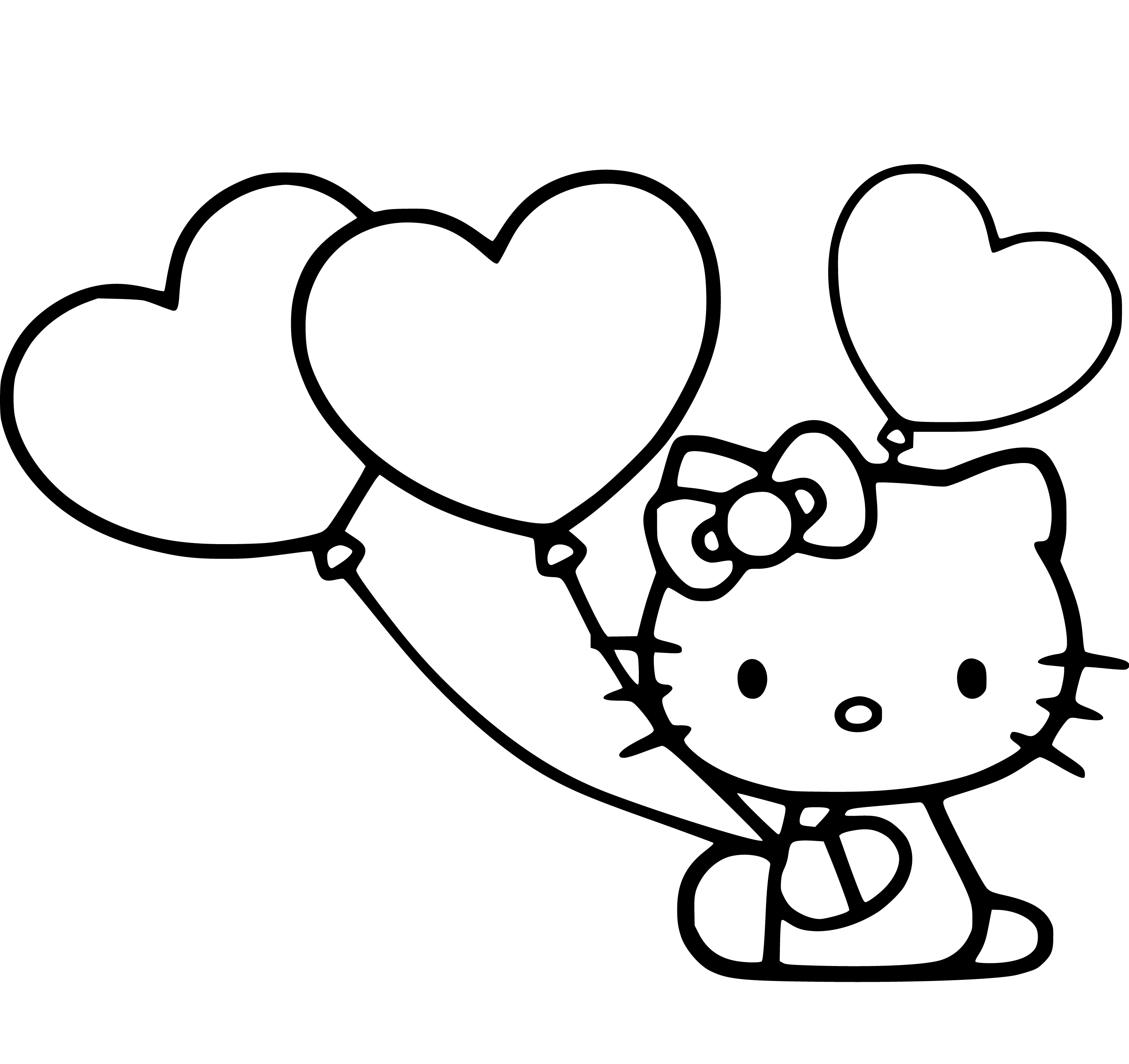 Hello Kitty Coloring Page heart shaped balloons. - SheetalColor.com