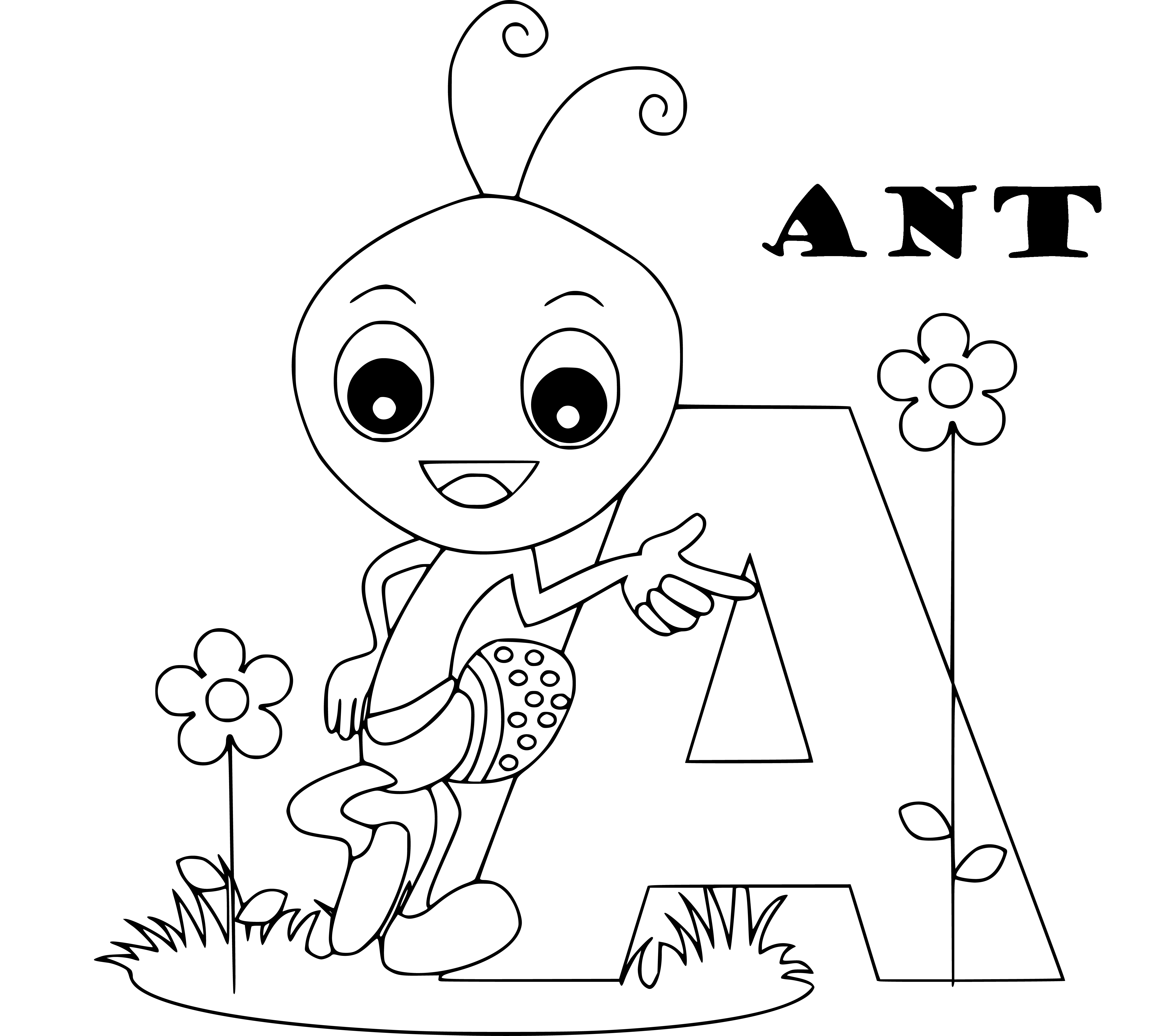 Letter A Painting Page (ant) - SheetalColor.com