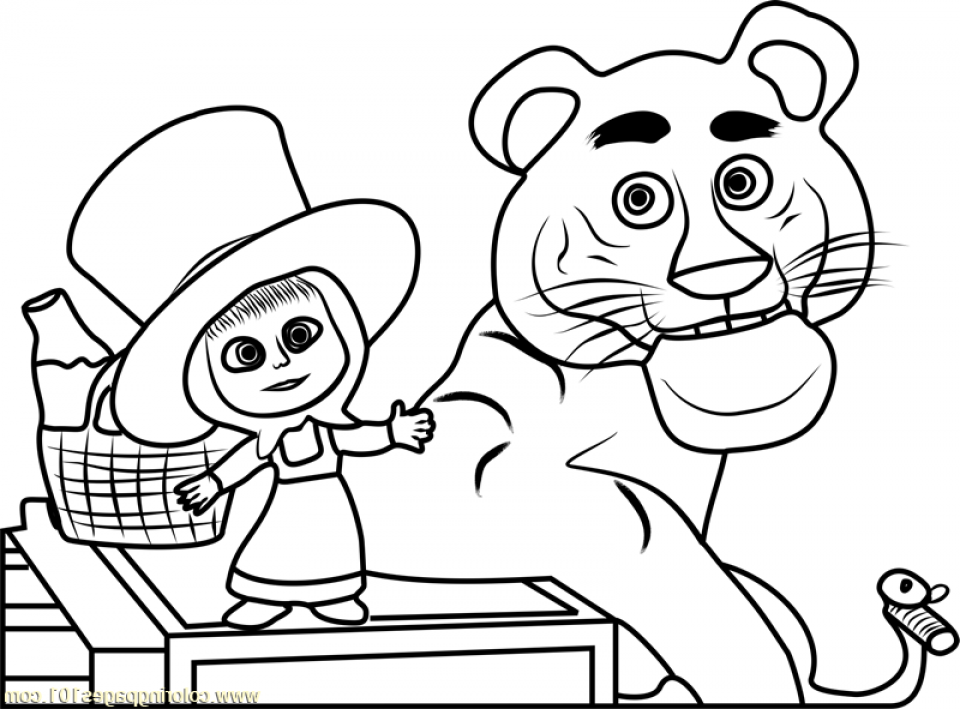 Masha and the Bear Tiger Coloring Sheet - SheetalColor.com