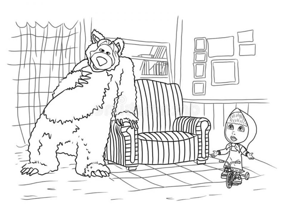 Drawing Black White Masha and the Bear - SheetalColor.com