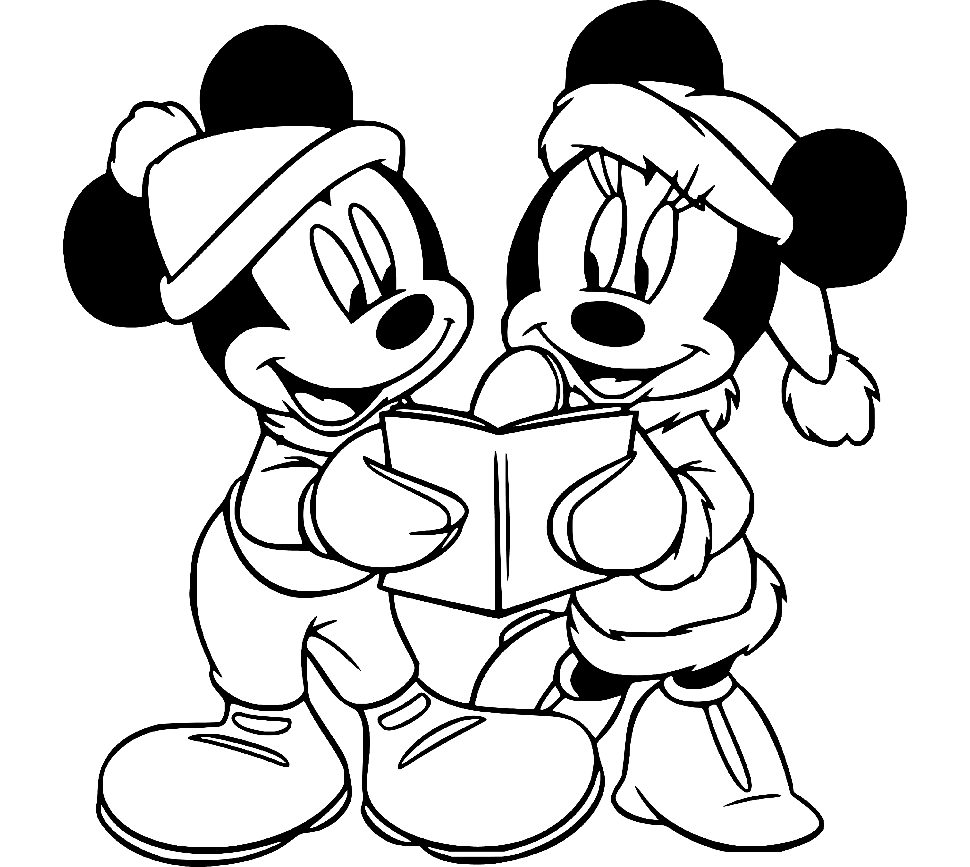 Mickey and Minnie Mouses reading a book drawing page - SheetalColor.com