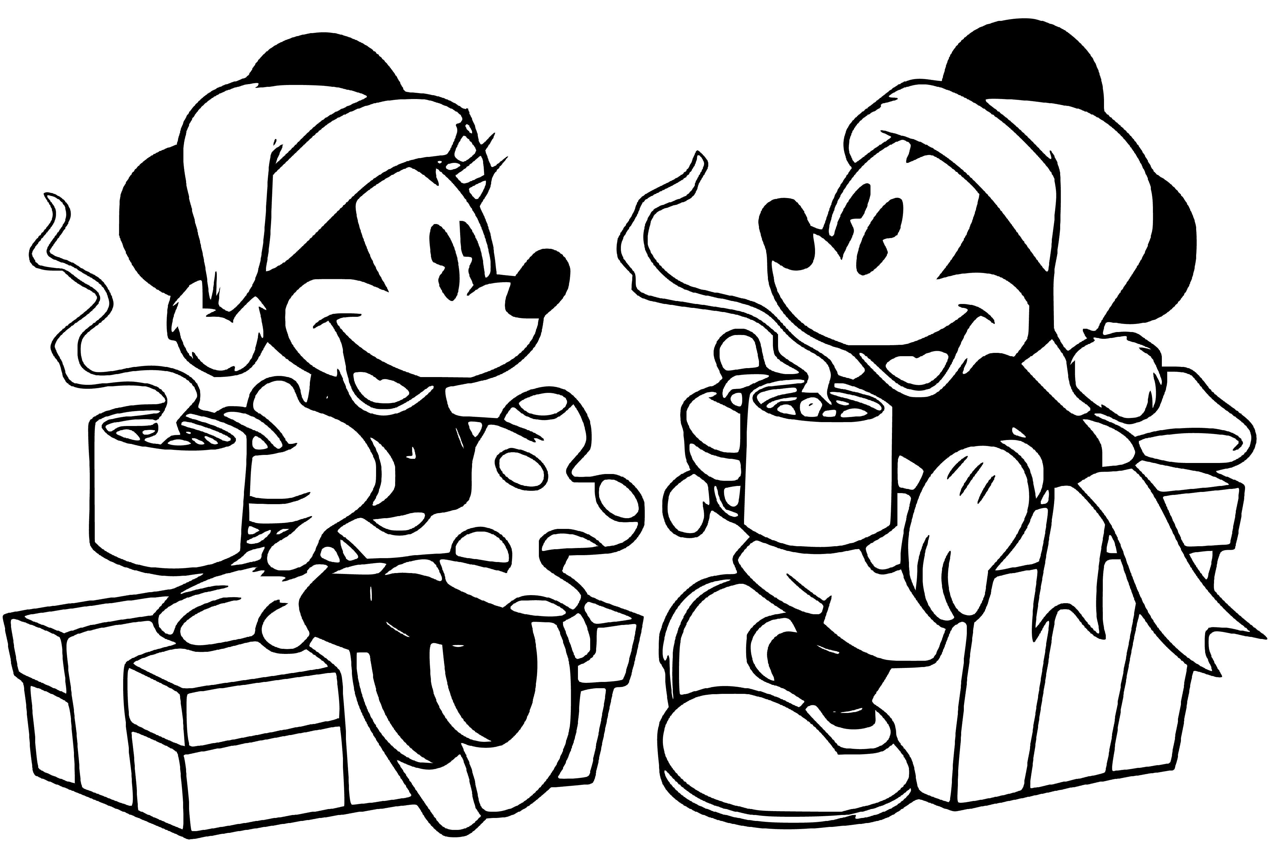Mickey Mouse and Minnie Mouse Christmas Coloring Page - SheetalColor.com
