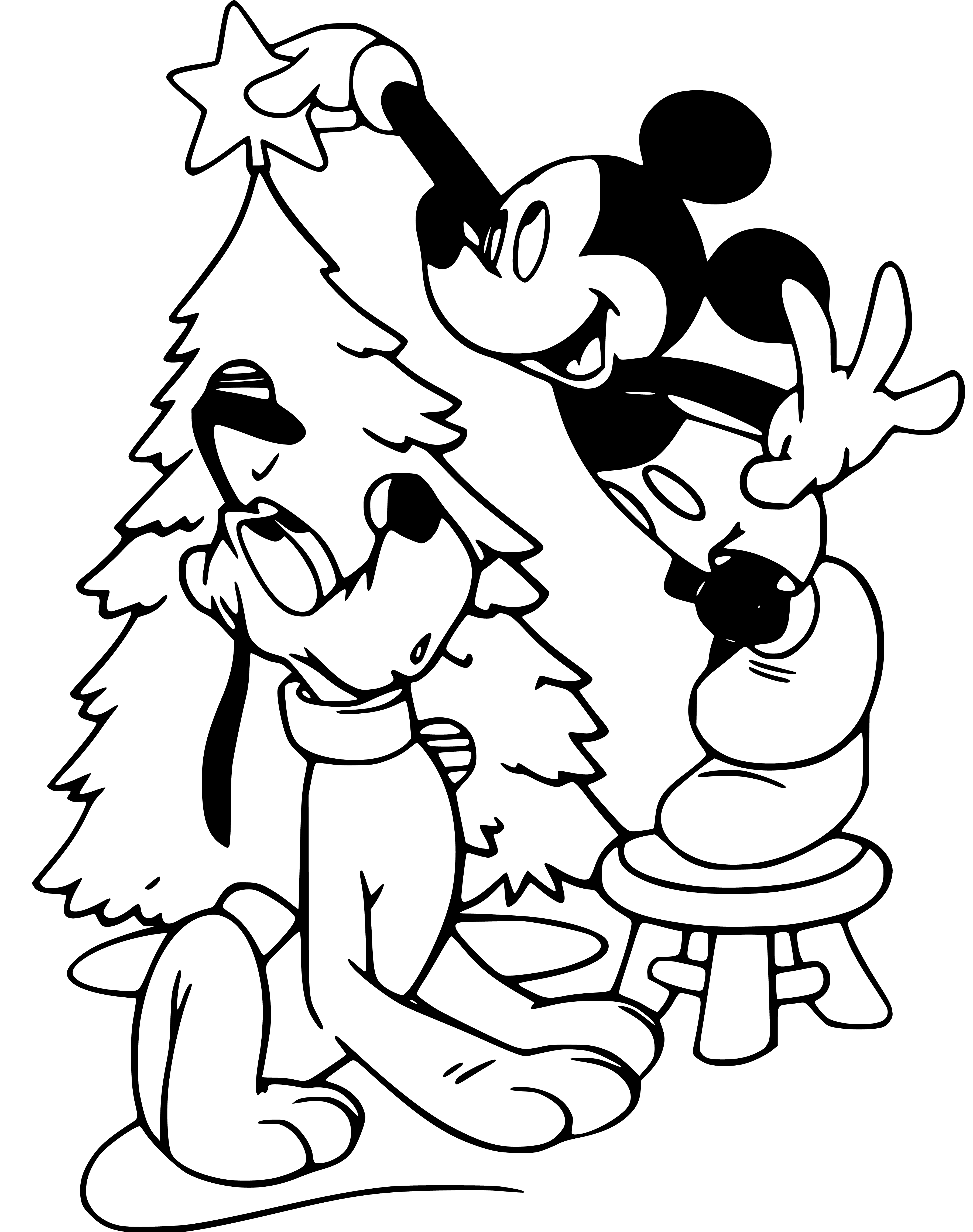 Mickey and Pluto Christmas Tree Coloring Page for Children - SheetalColor.com