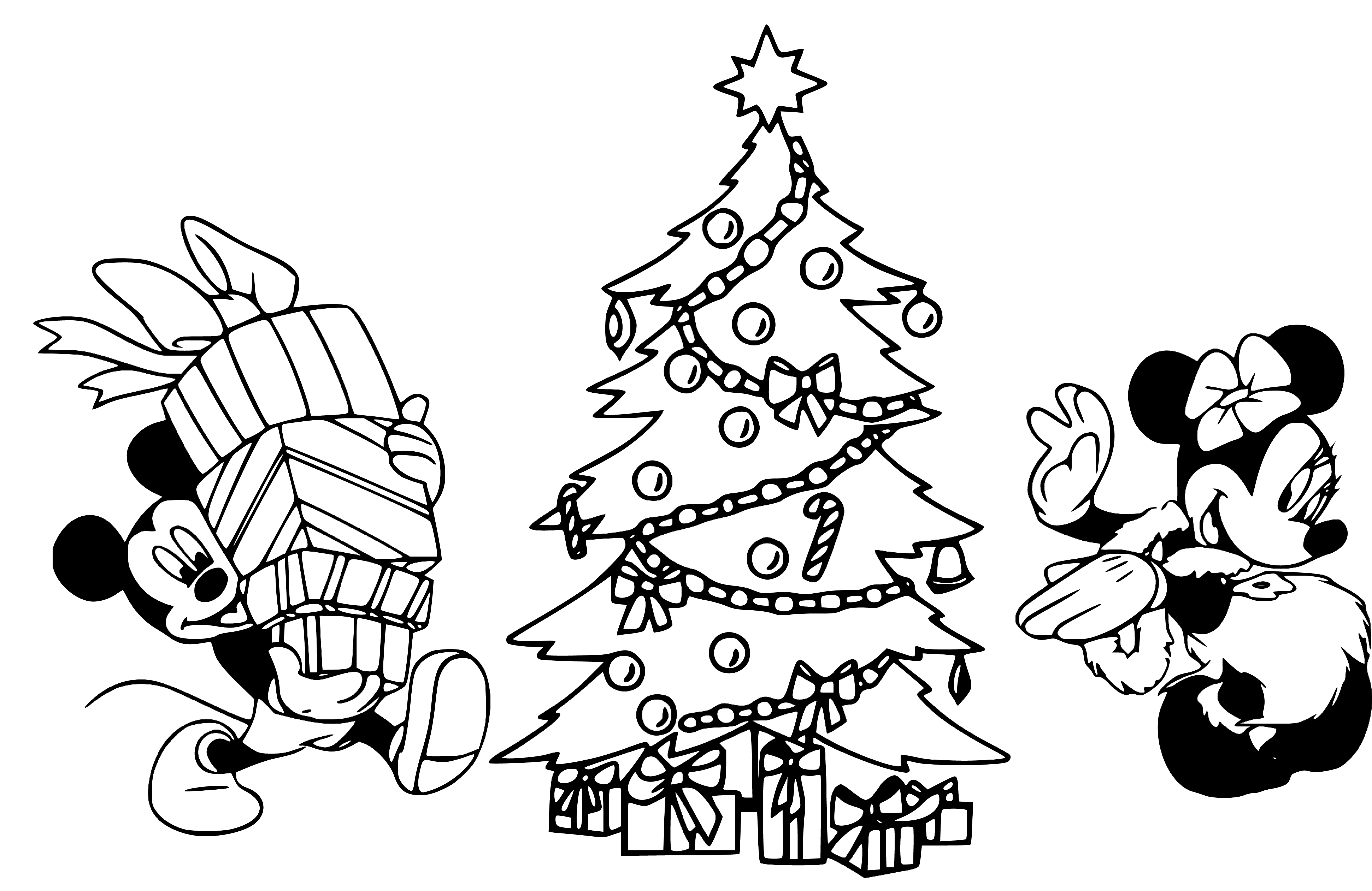 Mickey Minnie and Christmas Tree Coloring Sheet - SheetalColor.com