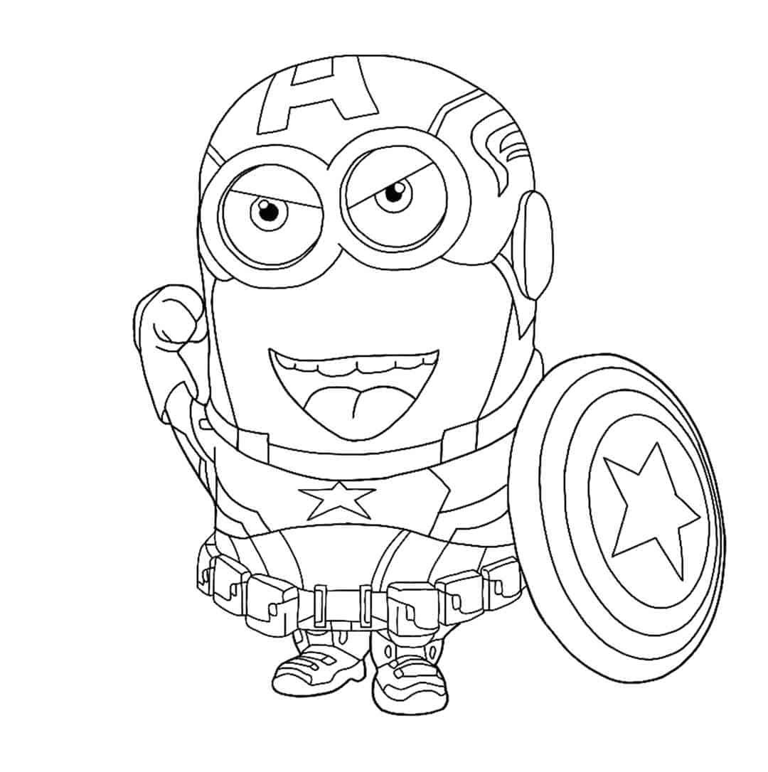 Minion as Captain America Coloring Pages for Kids Printable - SheetalColor.com