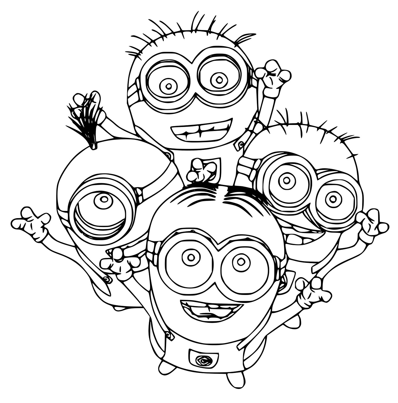 Minions Together Coloring Page for kids - SheetalColor.com