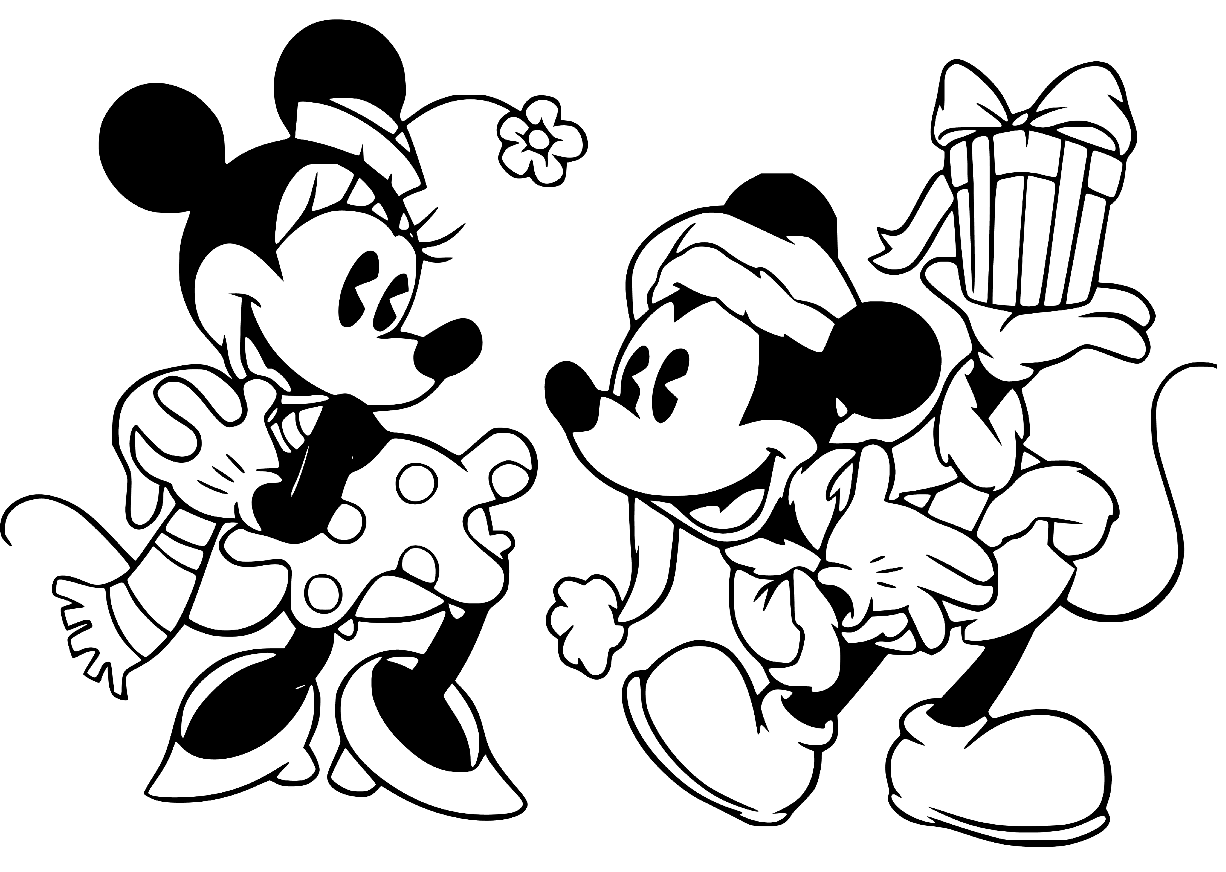 Mickey giving a present to Minnie Mouse painting page - SheetalColor.com