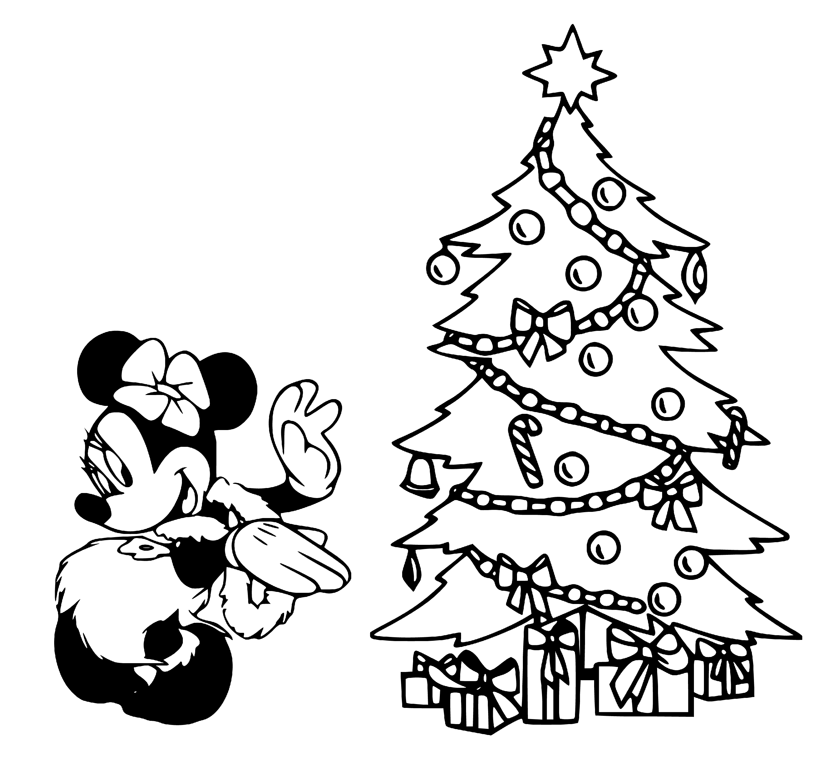 Minnie Mouse Christmas Tree Coloring Sheet - SheetalColor.com