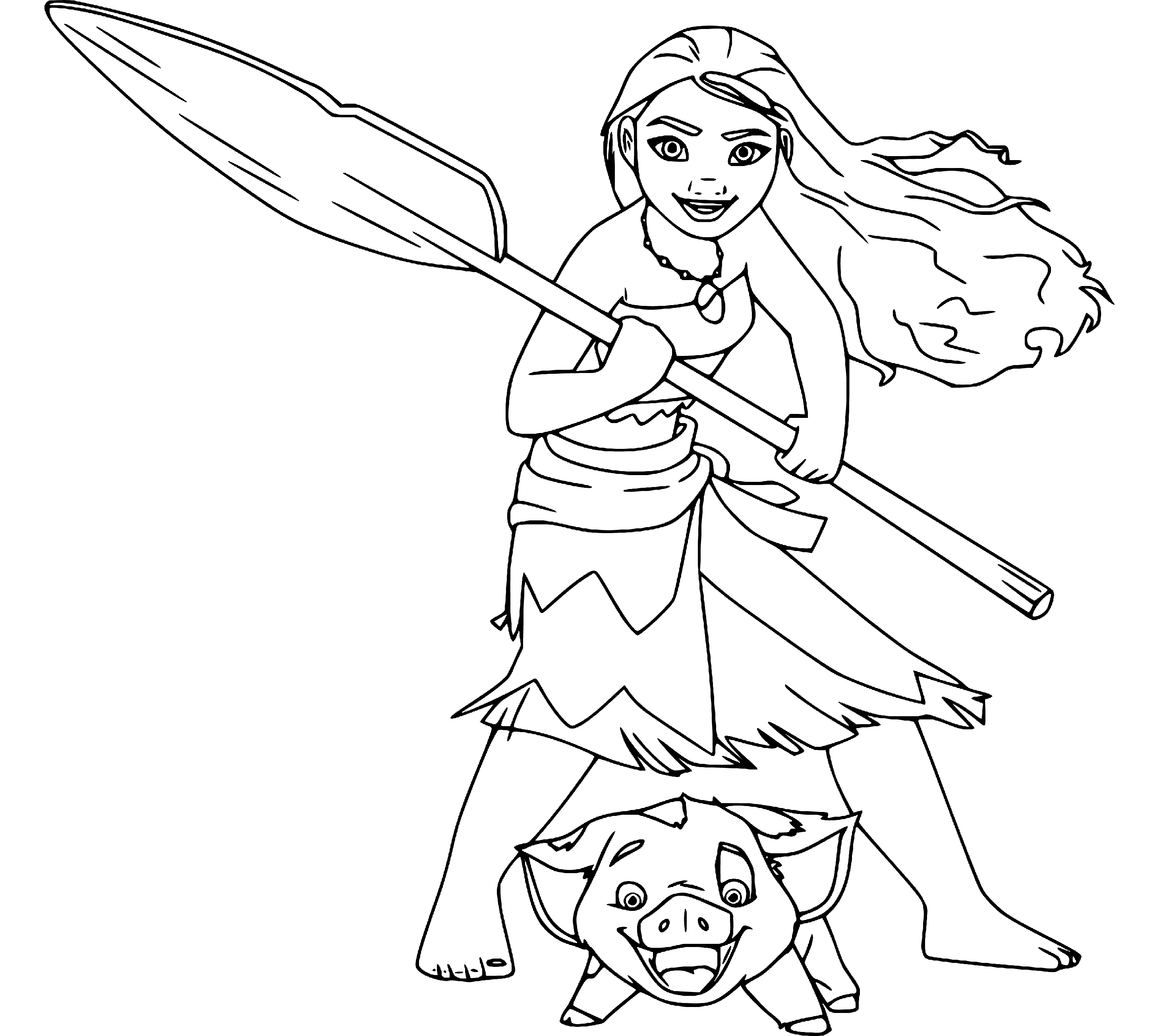 Moana and Pua the Pig Coloring Page for Kids - SheetalColor.com