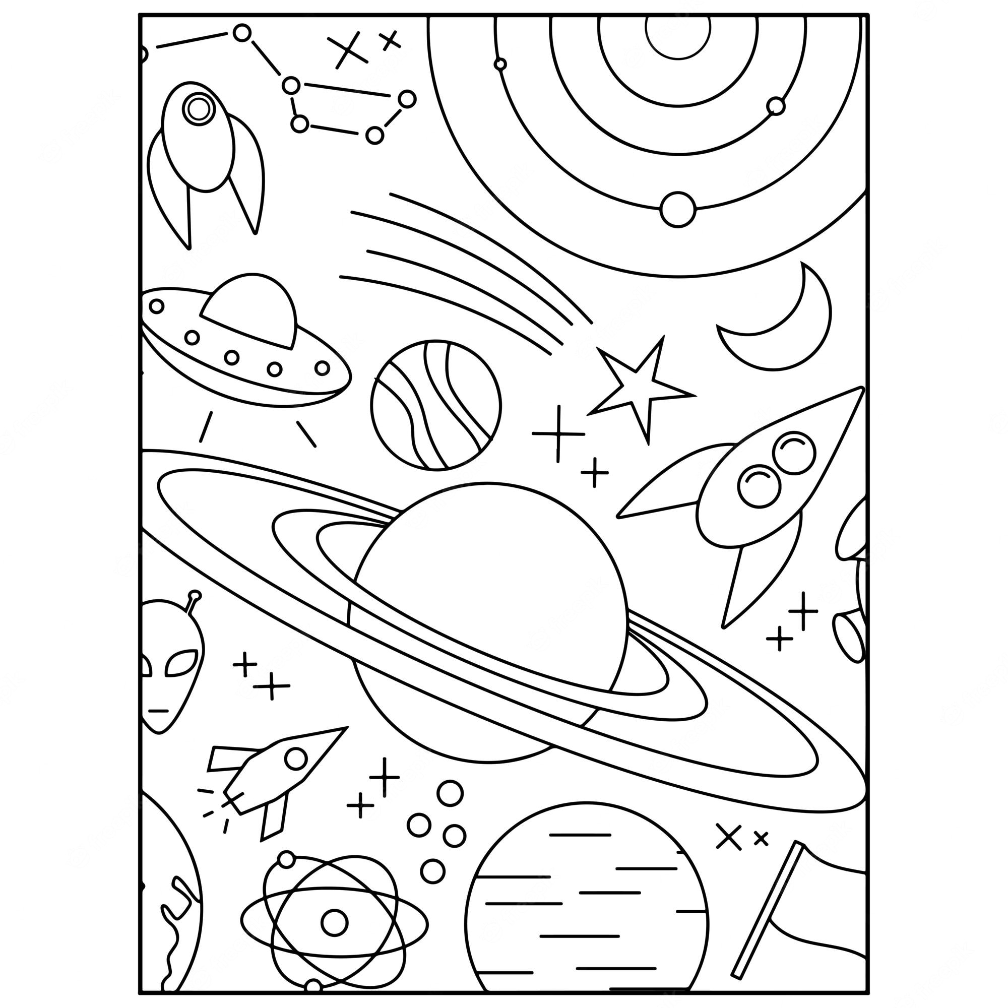 Space coloring pages for kids premium - SheetalColor.com