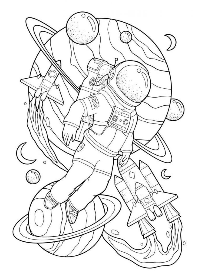 Astronauts In Outer Space Vector Coloring Pages - SheetalColor.com