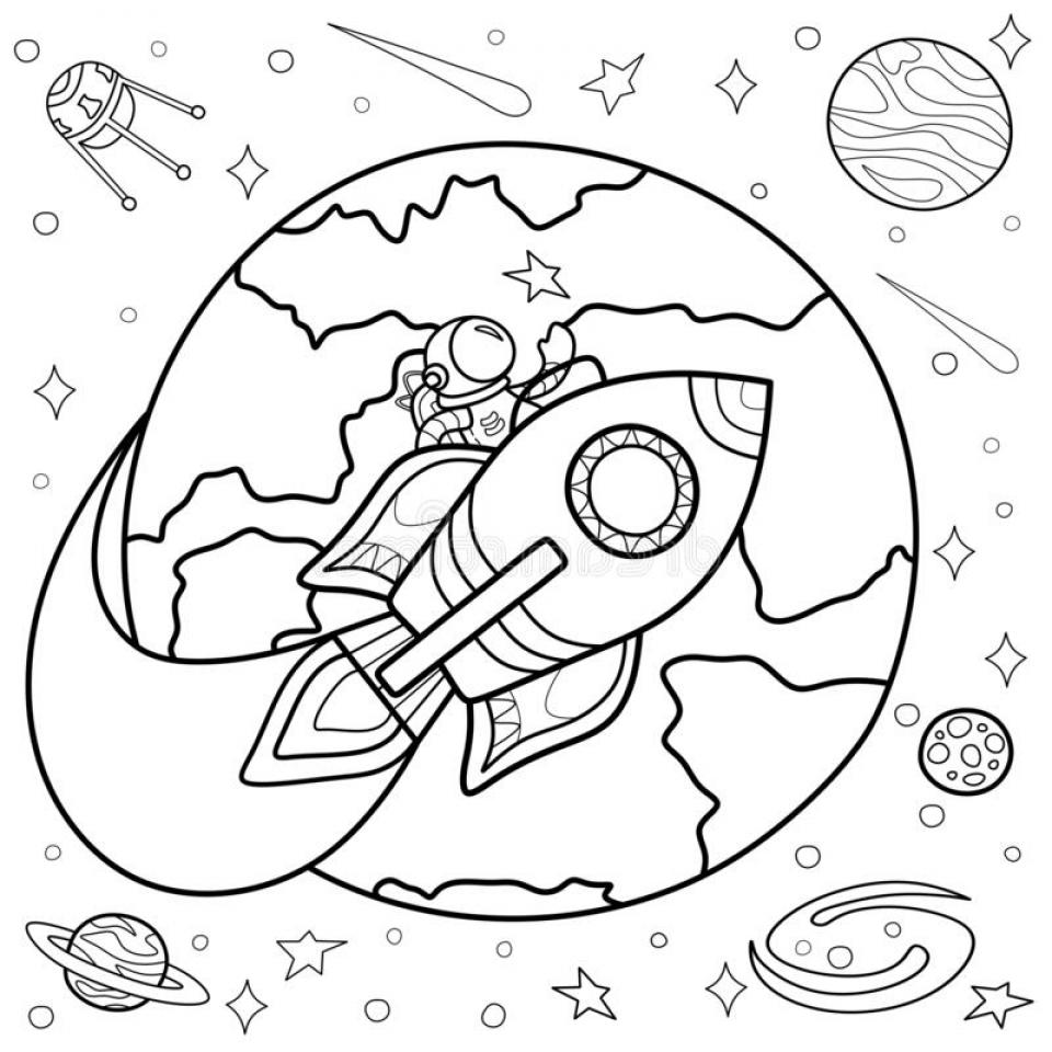 Astronaut and Rocket coloring pages (Outer Space) - SheetalColor.com