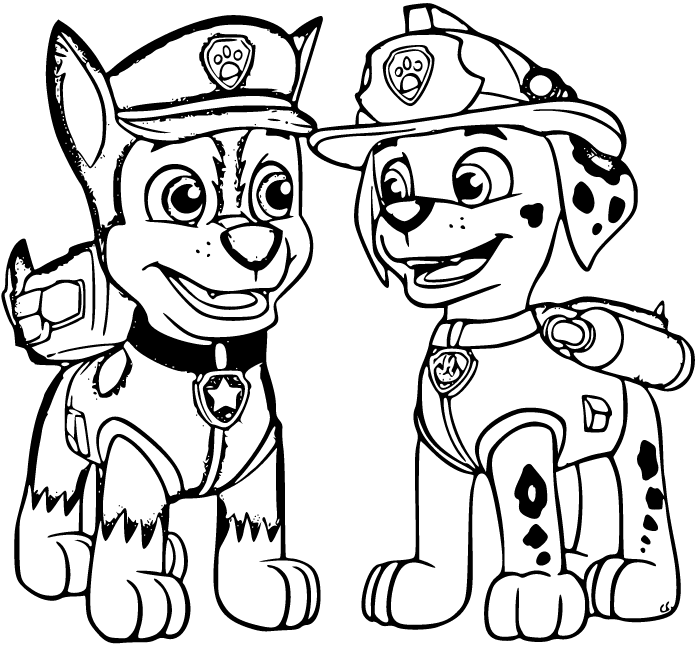 Paw Patrol Marshall and Chase  Coloring Page - SheetalColor.com