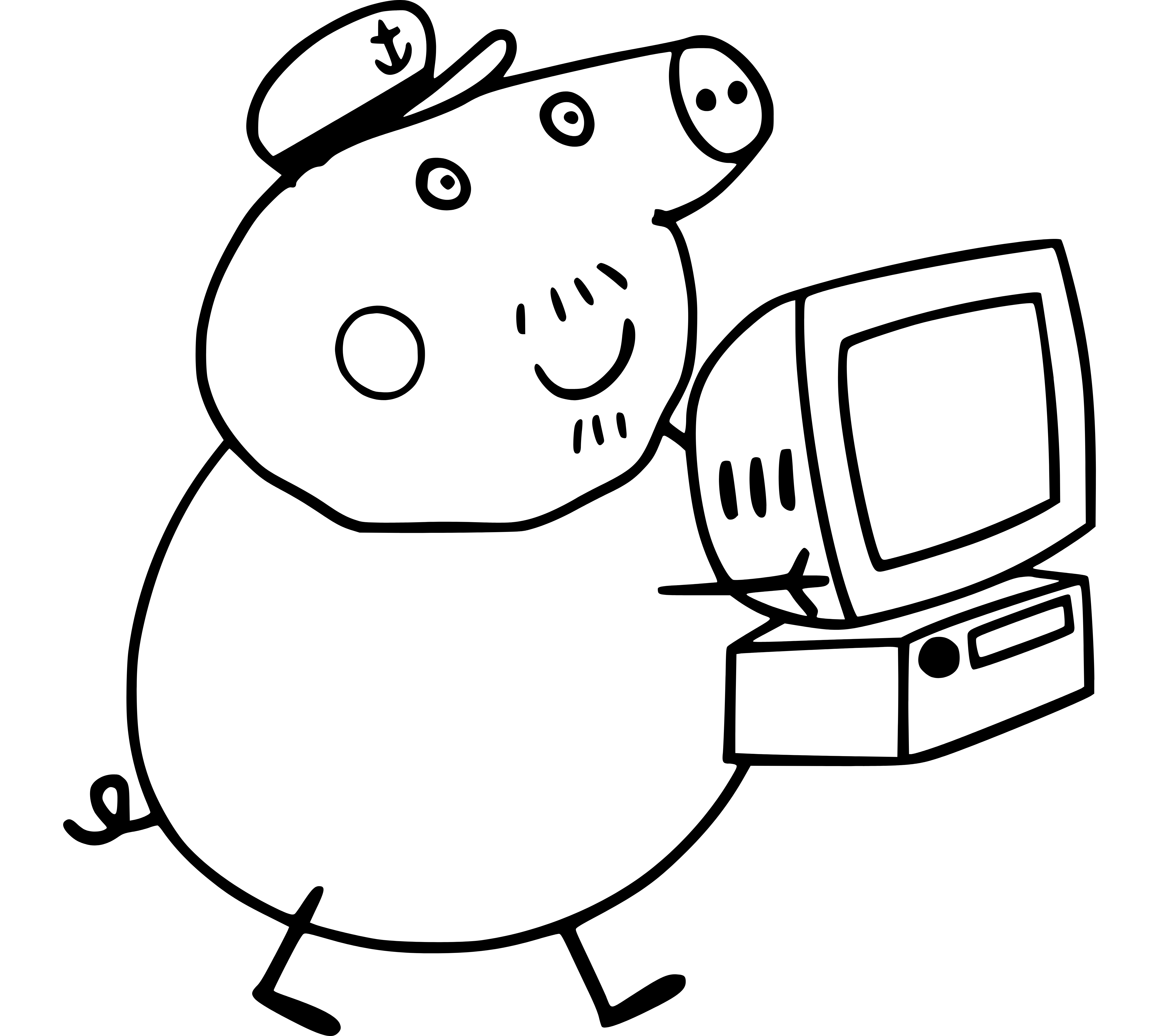 Peppa's Grandpa Pig Holds a Computer - SheetalColor.com