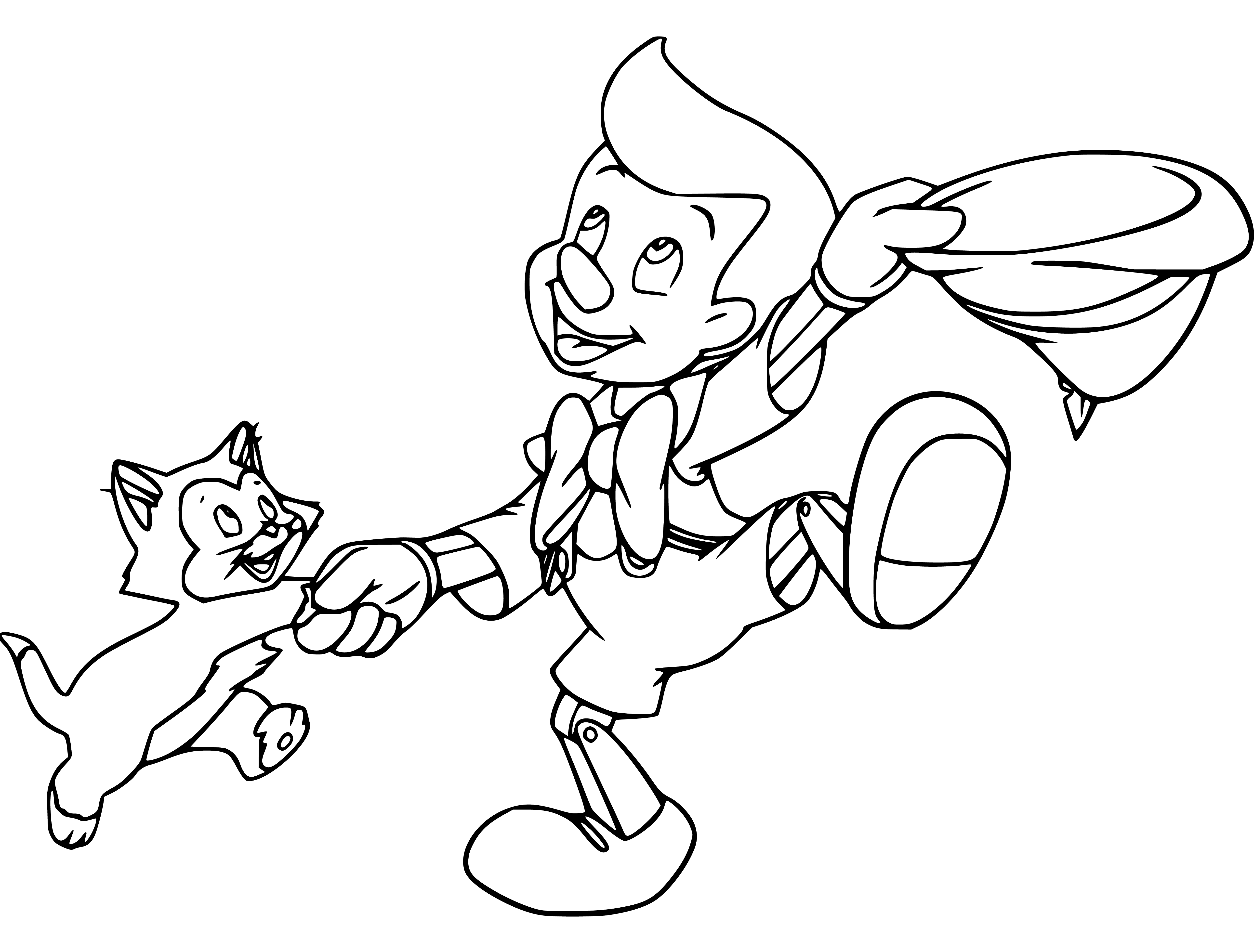 Figaro and Pinocchio Dancing Coloring Page for Children Simple - SheetalColor.com