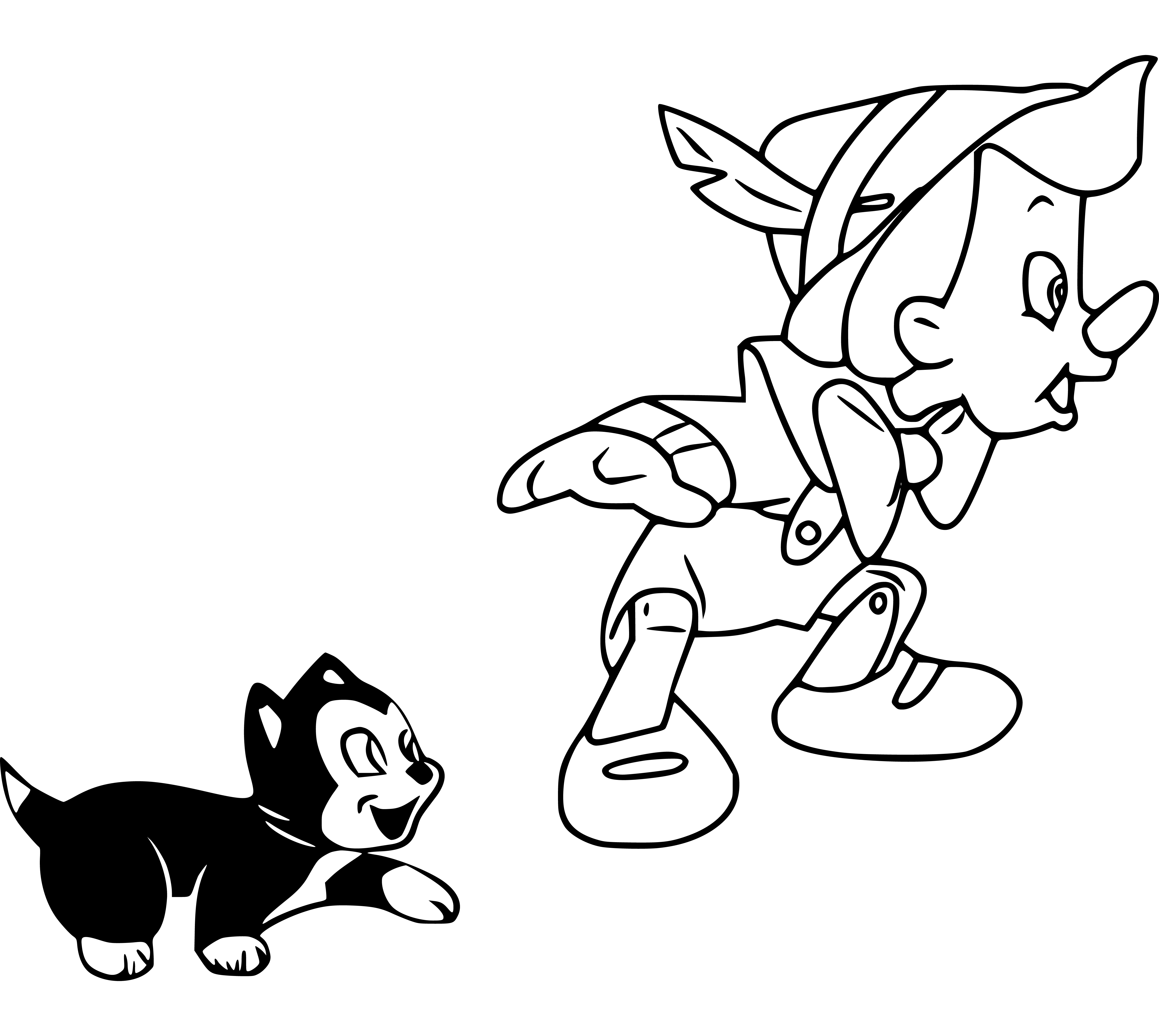 Pinocchio and Figaro Coloring Sheet for Kids - SheetalColor.com