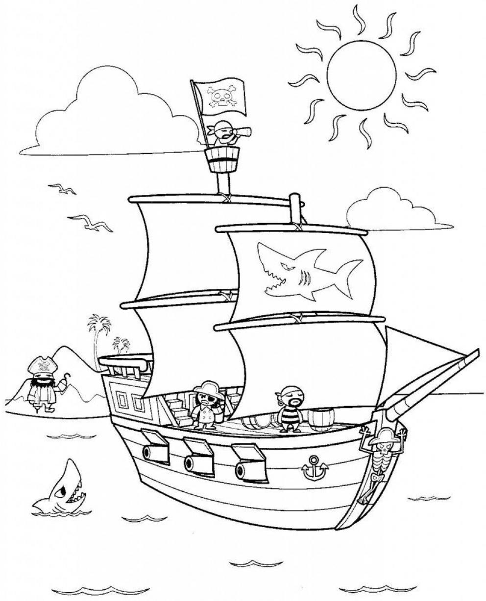 Pirate boat coloring pages for kids - SheetalColor.com