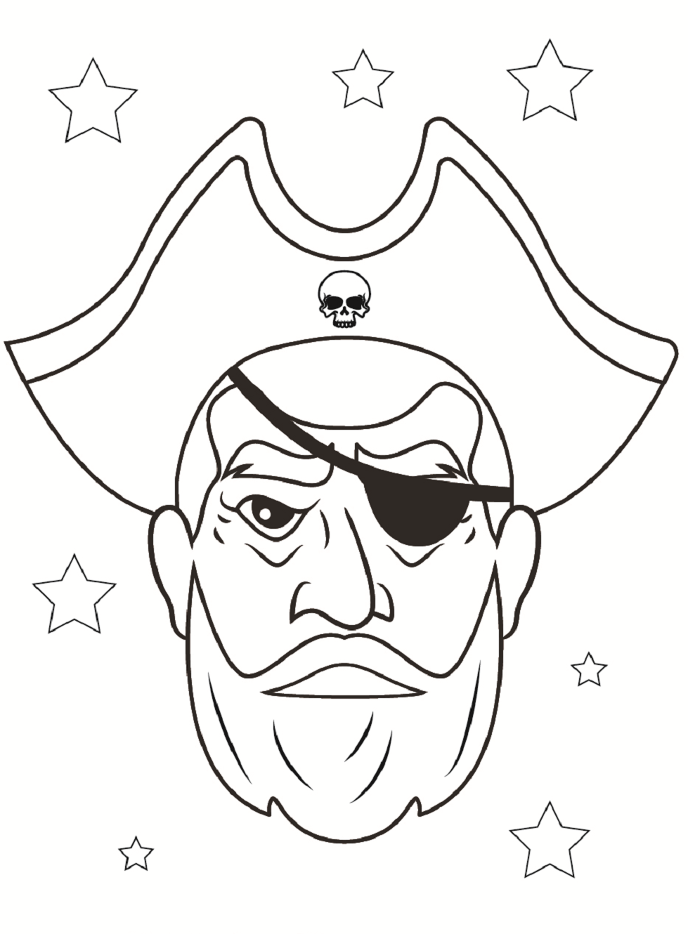Cartoon Pirate Face Coloring Page (one-eye) - SheetalColor.com