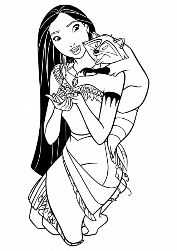 Pocahontas and Miko coloring pages - SheetalColor.com