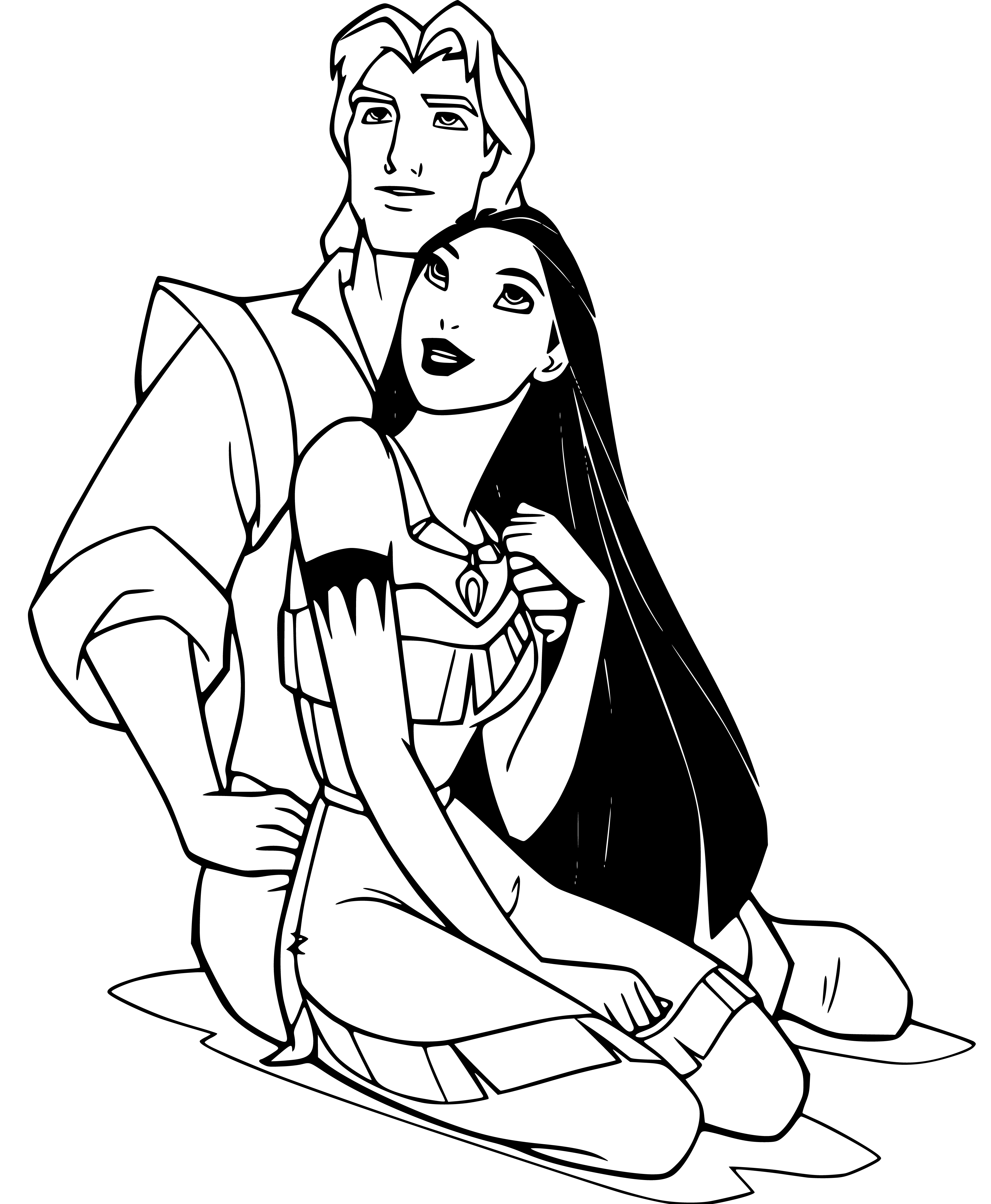 Pocahantos and John Smith Coloring Pages to Print - SheetalColor.com