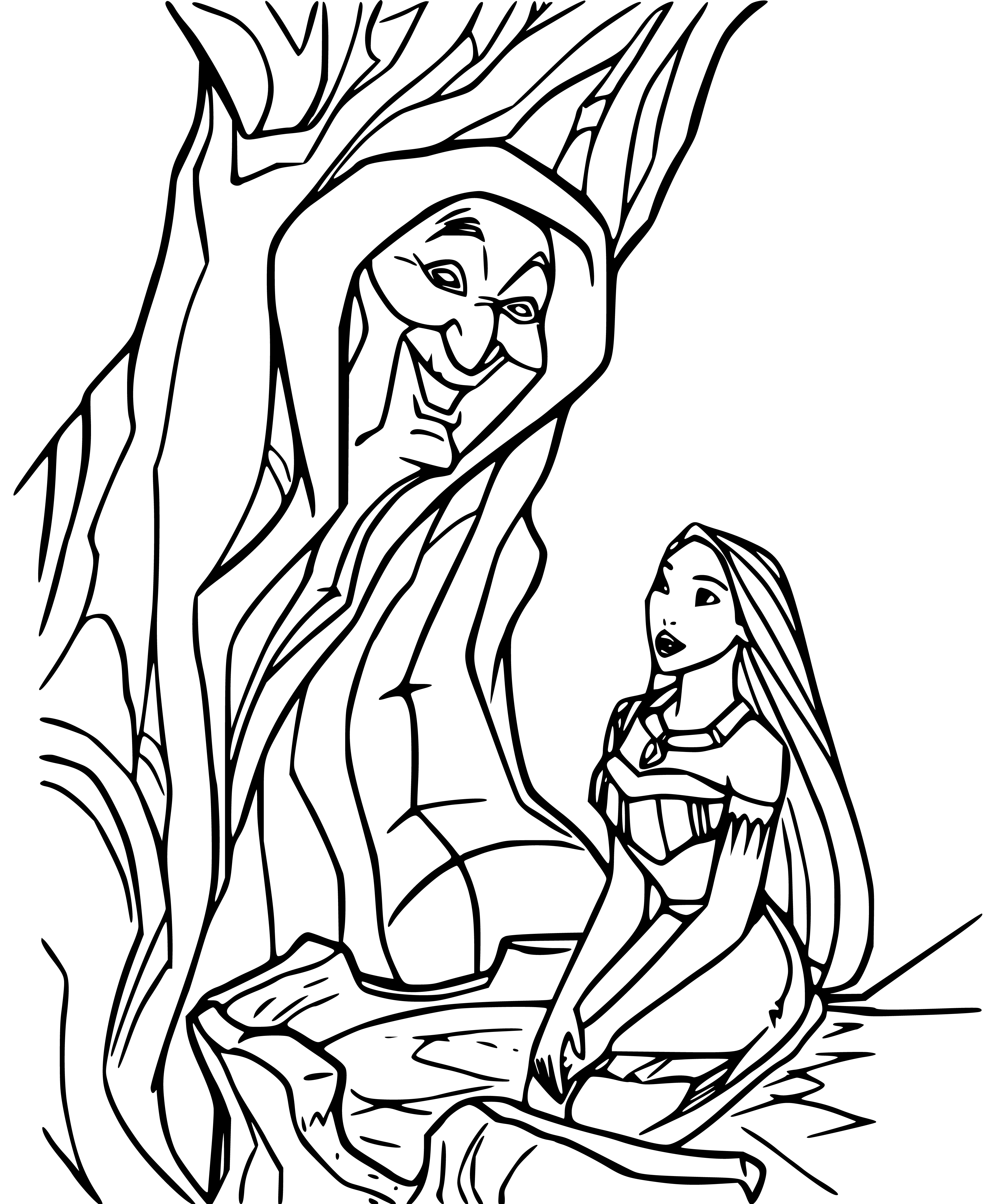 Grandmother Willow and Pocahantos Coloring Page for Children Printable - SheetalColor.com