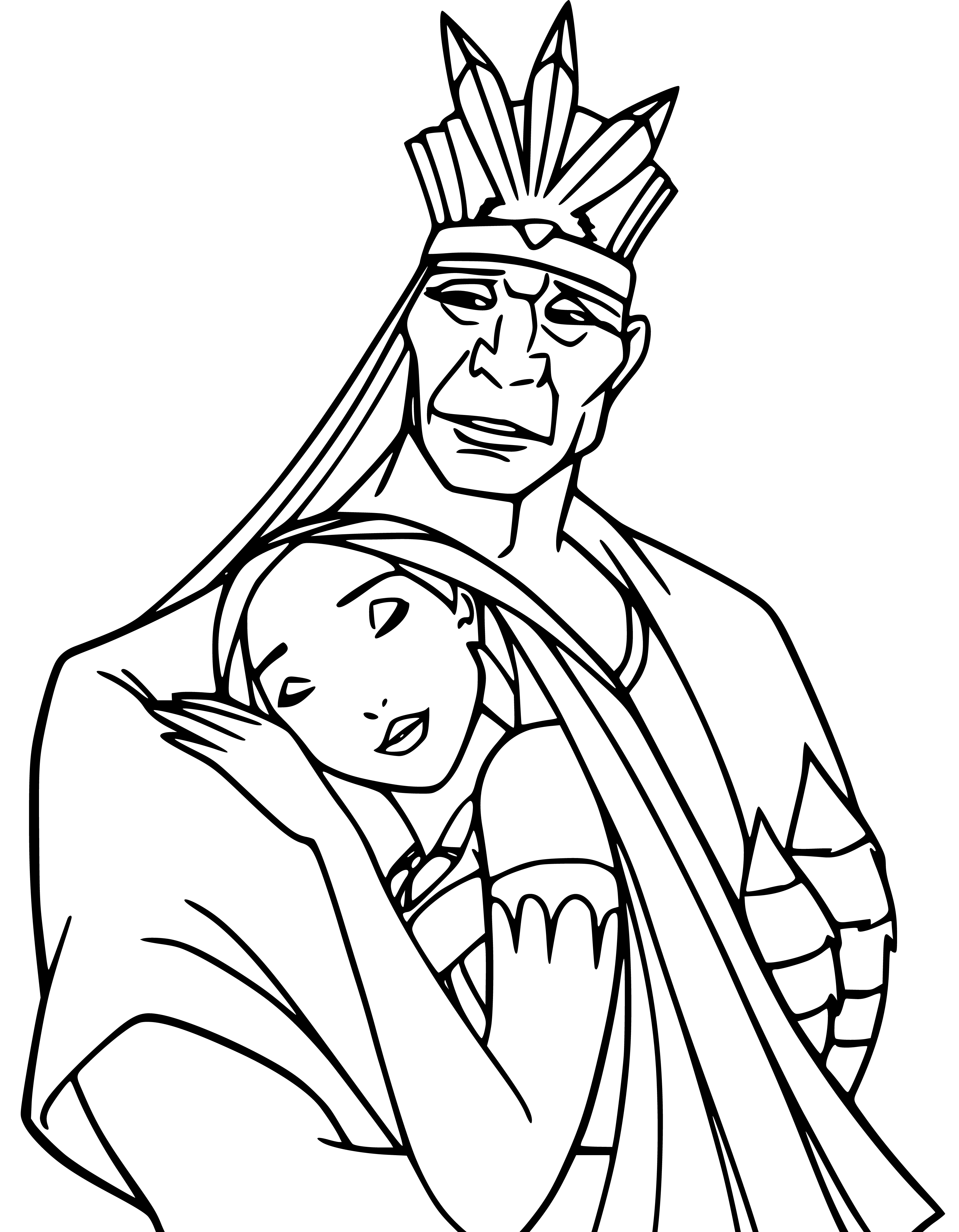 Pocahantos and Chief-Powhatan Coloring Pages for Kids - SheetalColor.com