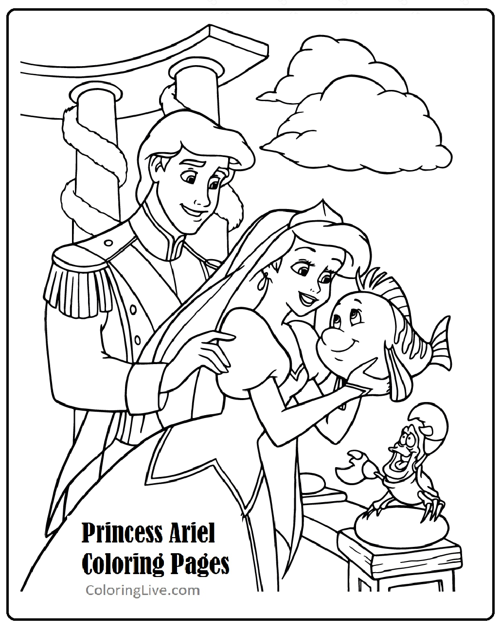 Princess Ariel talking to Flounder Coloring Page - SheetalColor.com