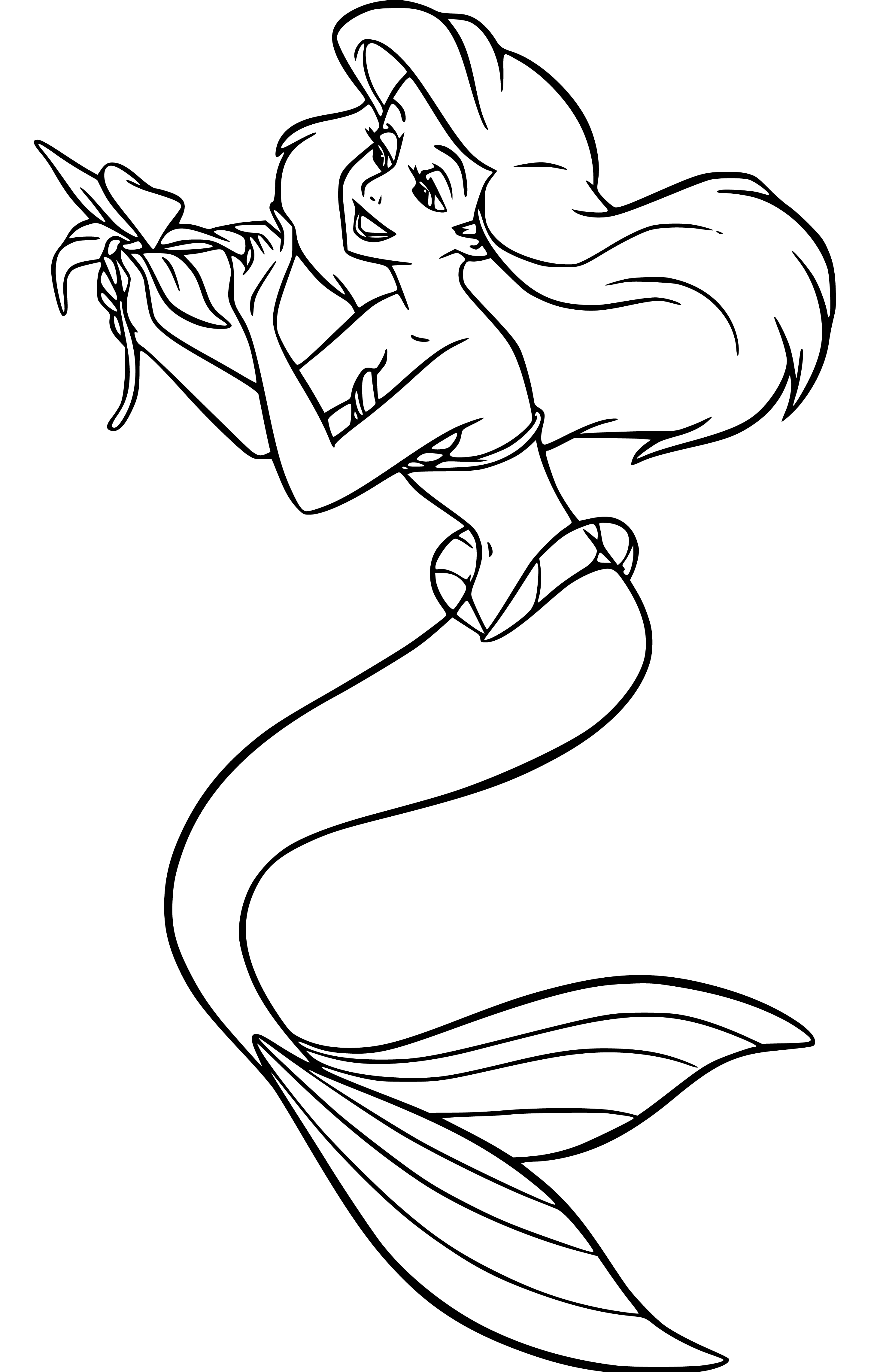 Princess Ariel looking at a flower coloring sheet - SheetalColor.com